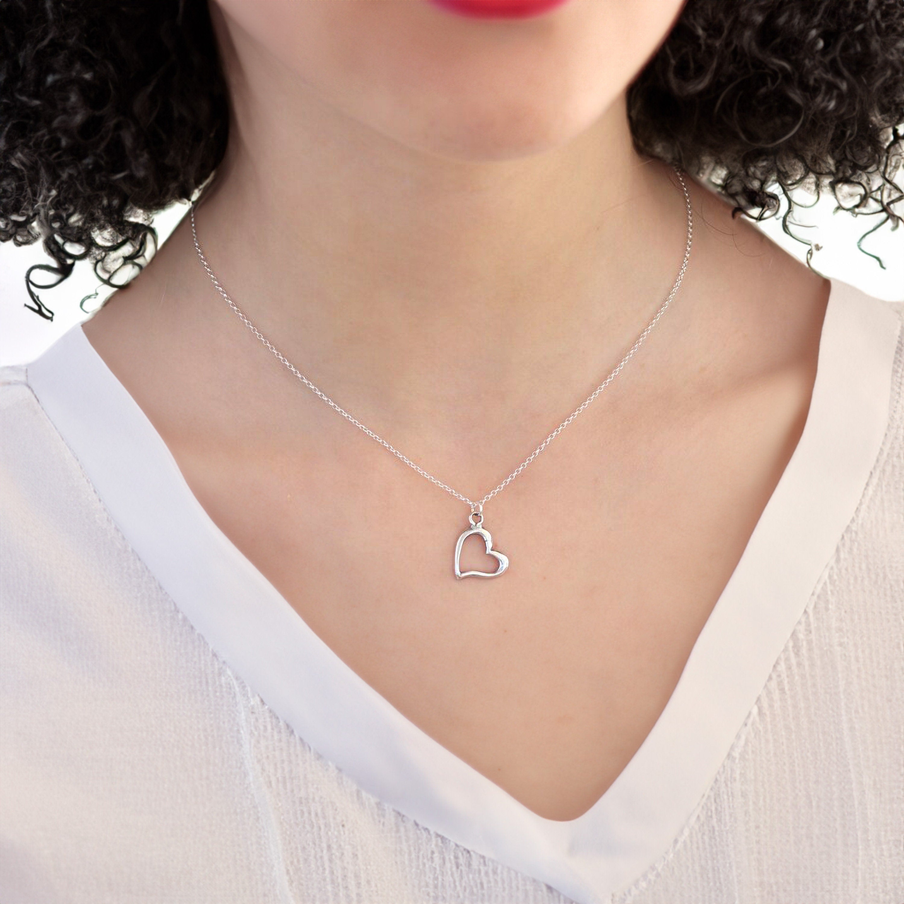 שרשרת תליון לב צדדי מכסף סטרלינג 925