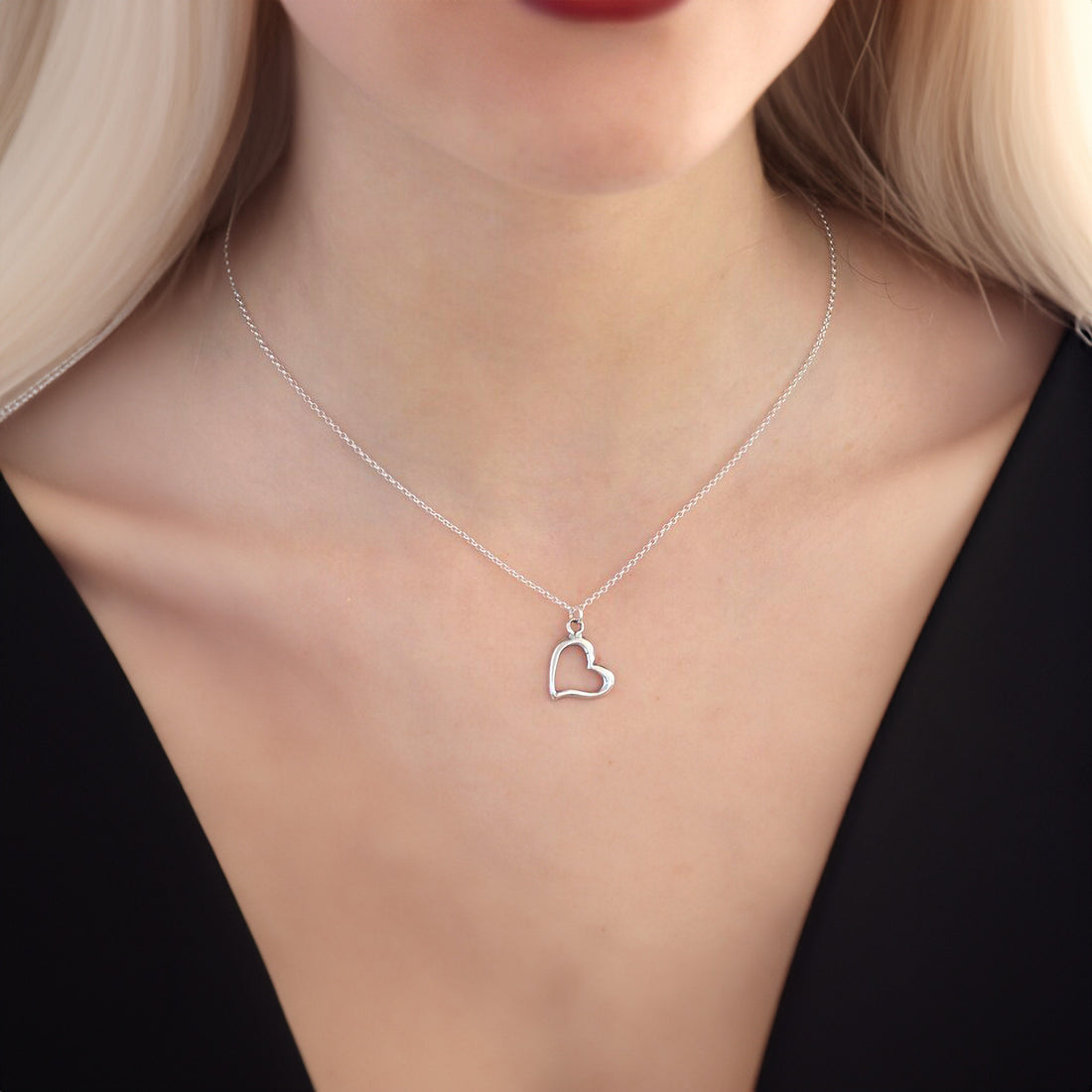 שרשרת תליון לב צדדי מכסף סטרלינג 925