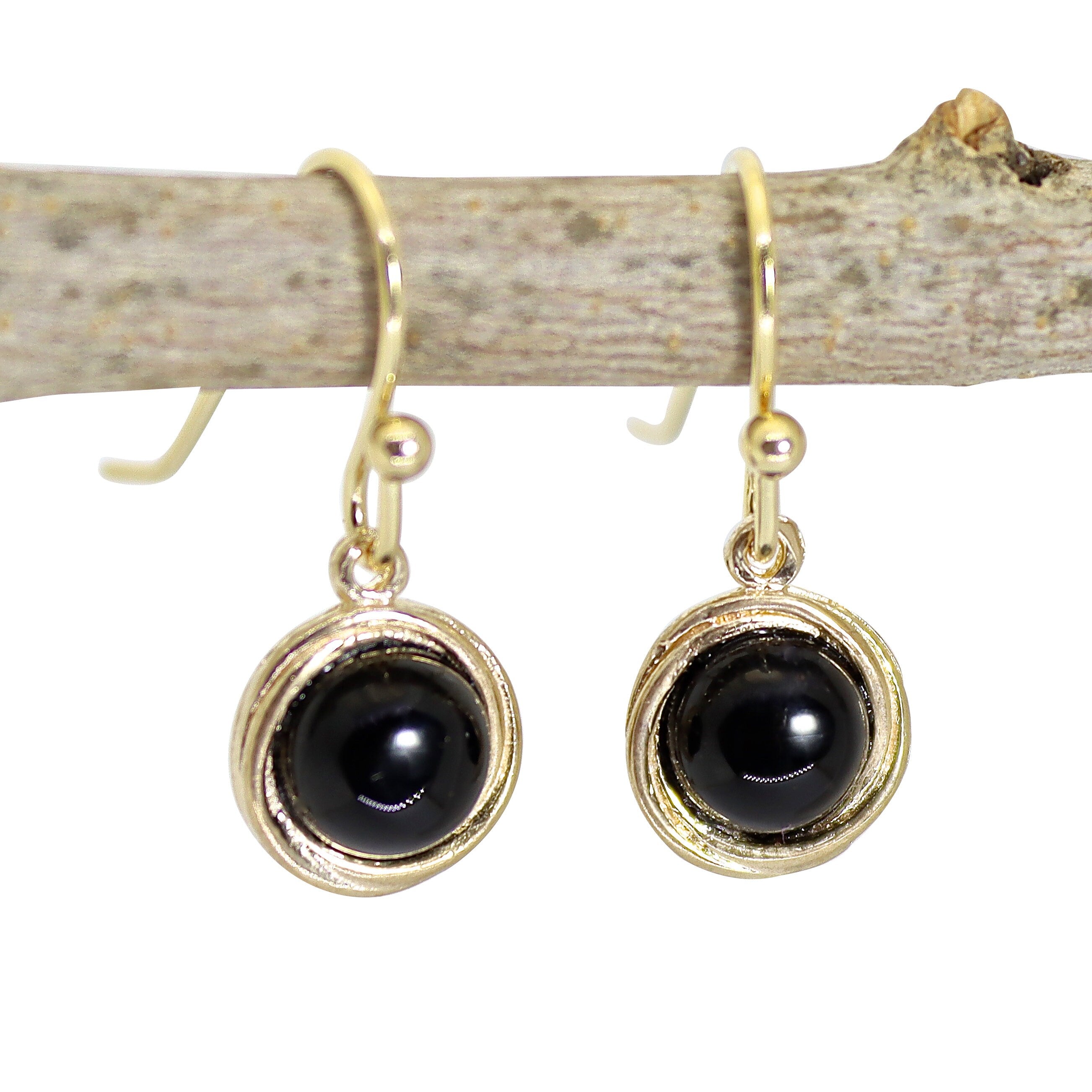 עגילי זהב אמטיסט תלויים, עגילי אבן סגולה פשוטים ועיגול