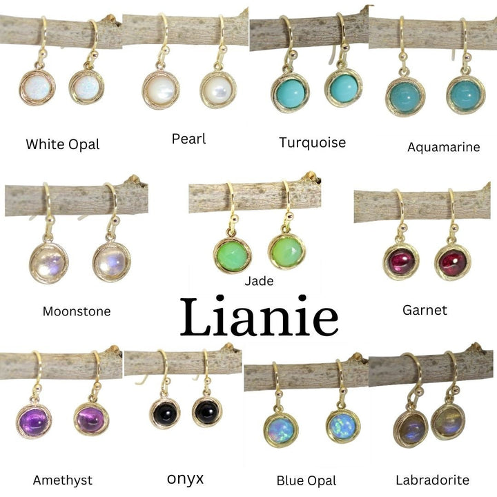 עגילי גרנט תלויים: אבן אדומה קטנה מצופה זהב 14 קראט