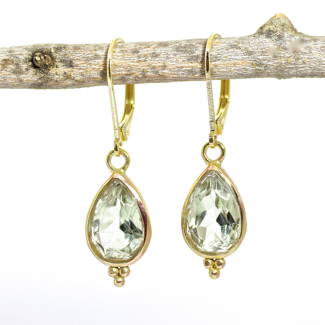 עגילי אמטיסט ירוק מזהב 14 קראט, עגילים תלויים עם אבן ירוקה בצורת דמעה