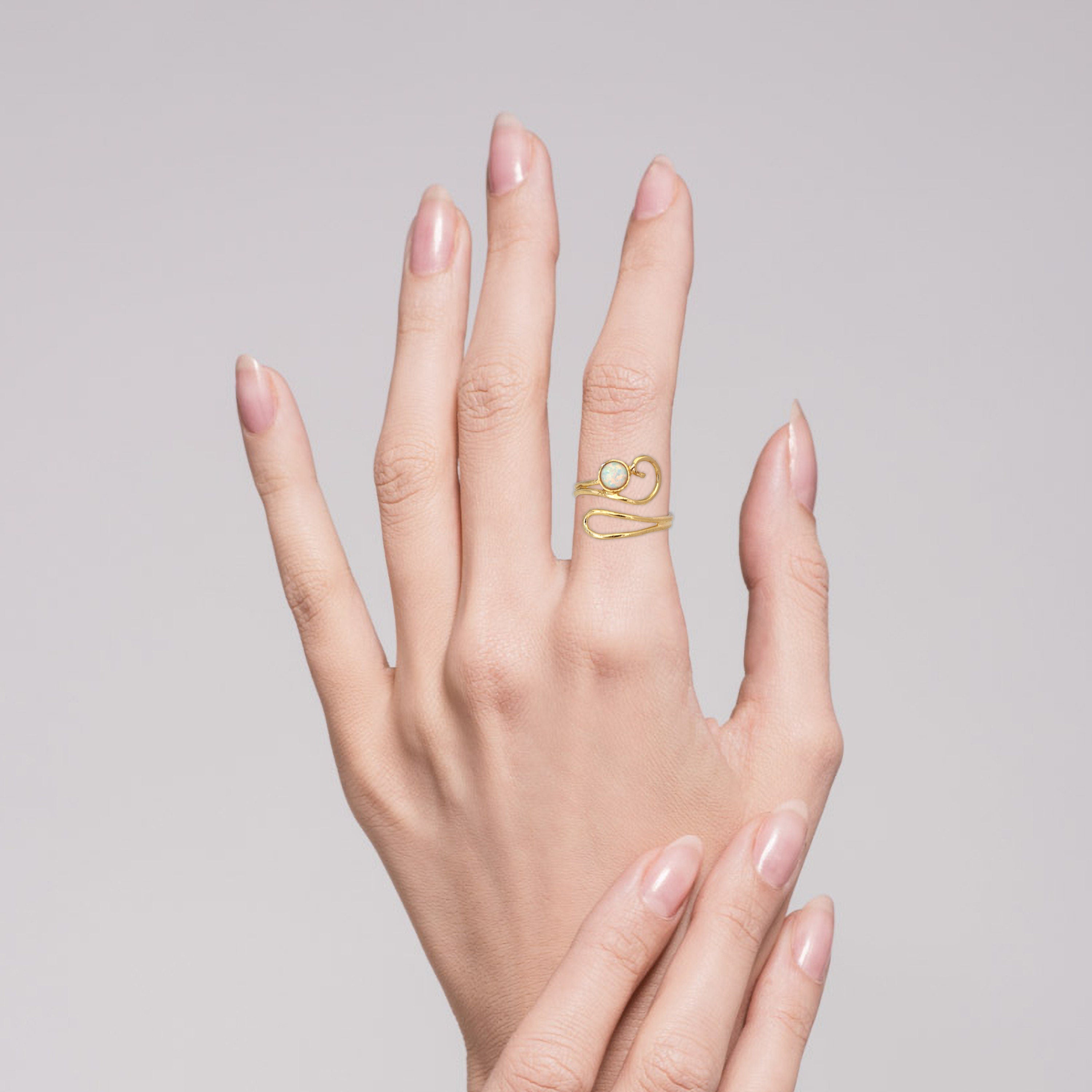 טבעת זהב אופל, טבעת זהב 14 קראט אופל לבן מתכוונן