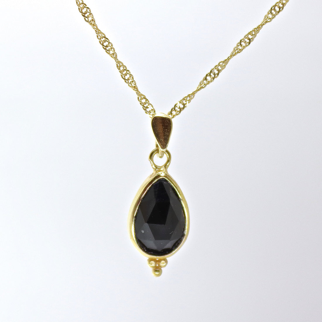 תליון שרשרת זהב אוניקס 14 קראט, שרשרת זהב מלא אבן שחורה