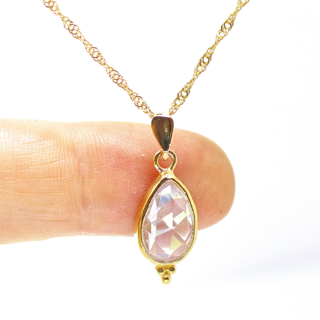 תליון שרשרת קריסטל קוורץ בצורת דמעה מזהב 14 קראט