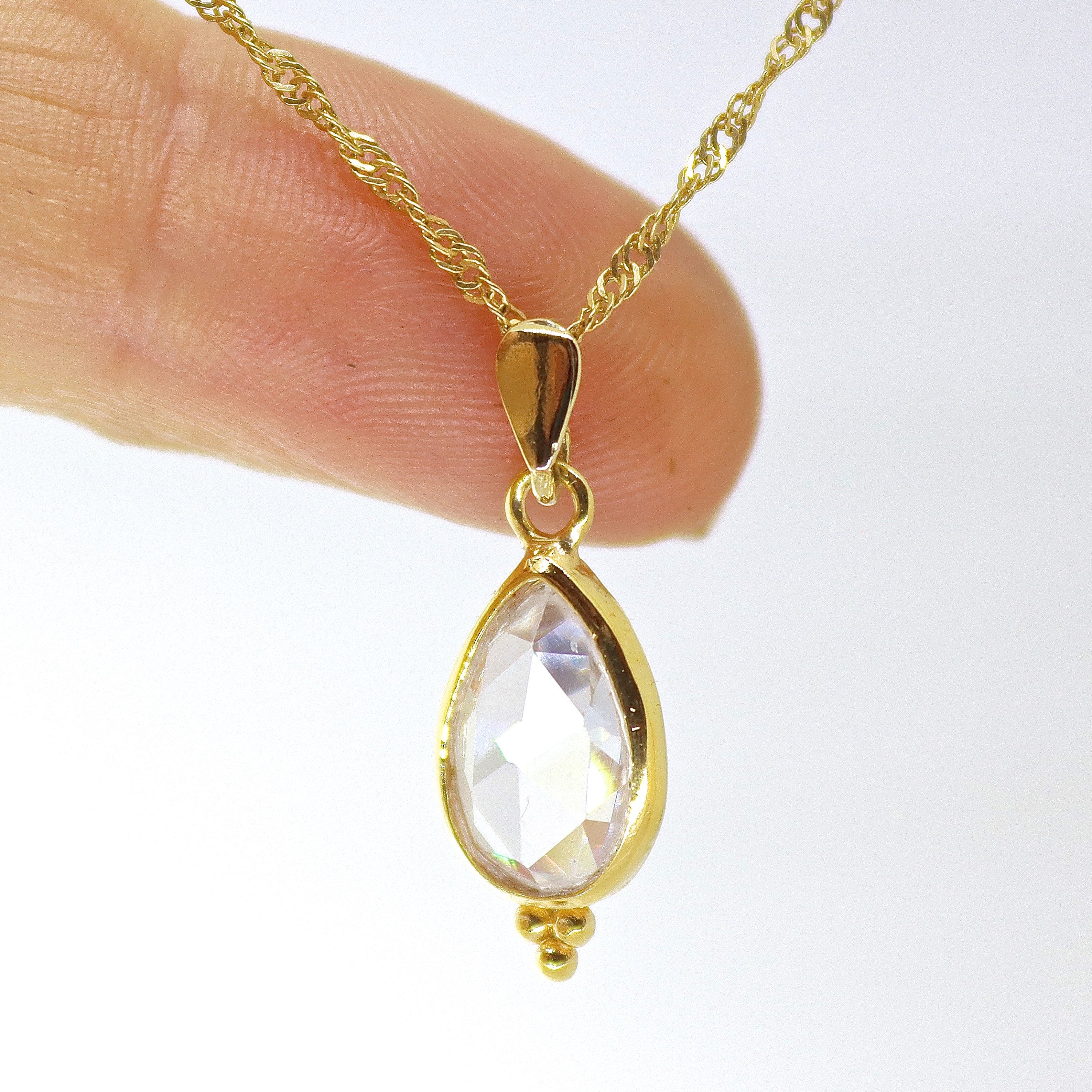 תליון שרשרת קריסטל קוורץ בצורת דמעה מזהב 14 קראט