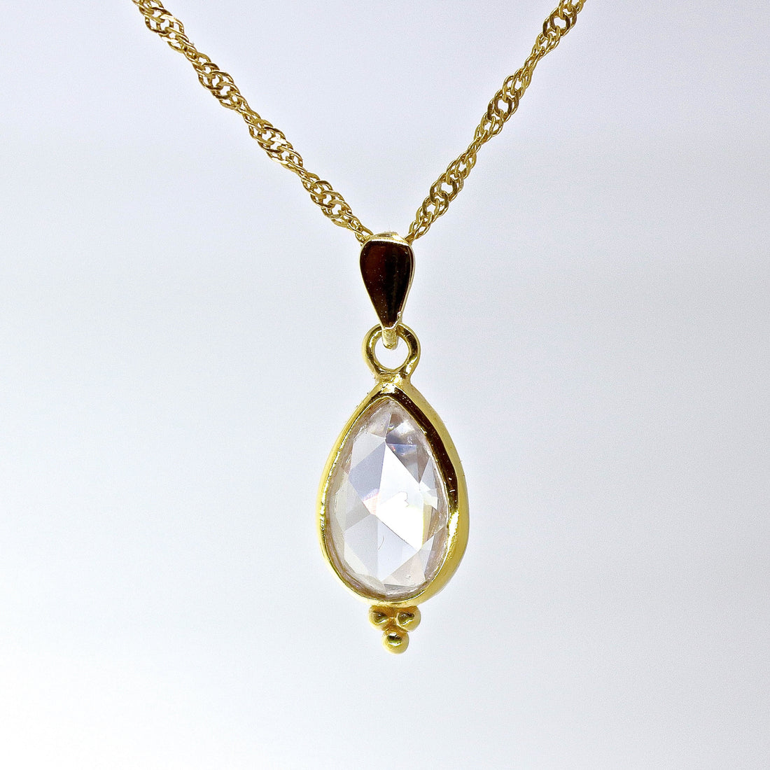 תליון שרשרת קריסטל קוורץ בצורת דמעה מזהב 14 קראט