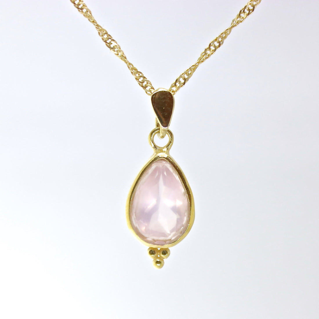 תליון שרשרת דמעה משובצת קוורץ ורד מזהב 14 קראט - תכשיטי אבני חן