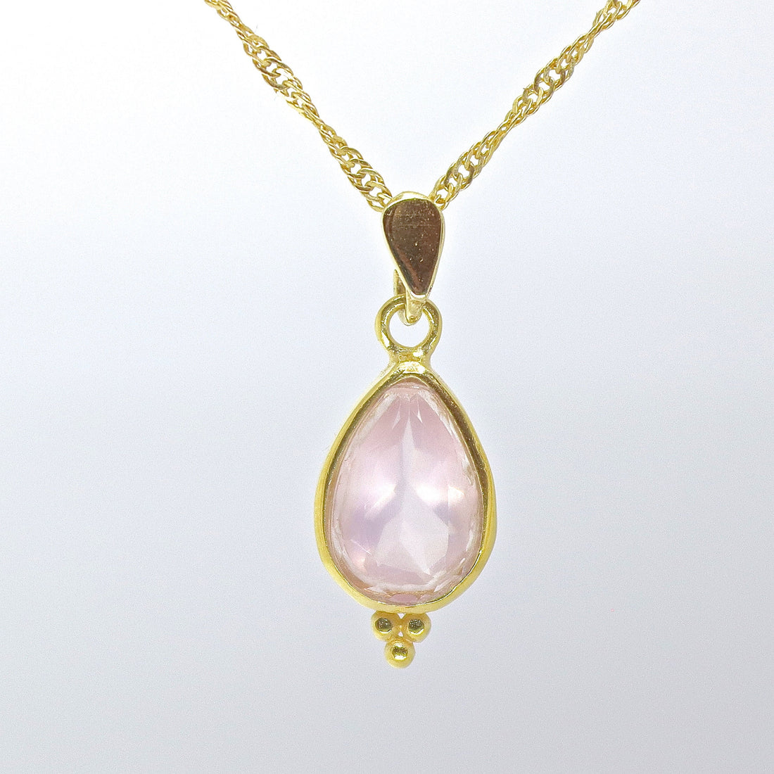 תליון שרשרת מצופה זהב 14 קראט עם דמעת ורד קוורץ - תכשיטי אבני חן