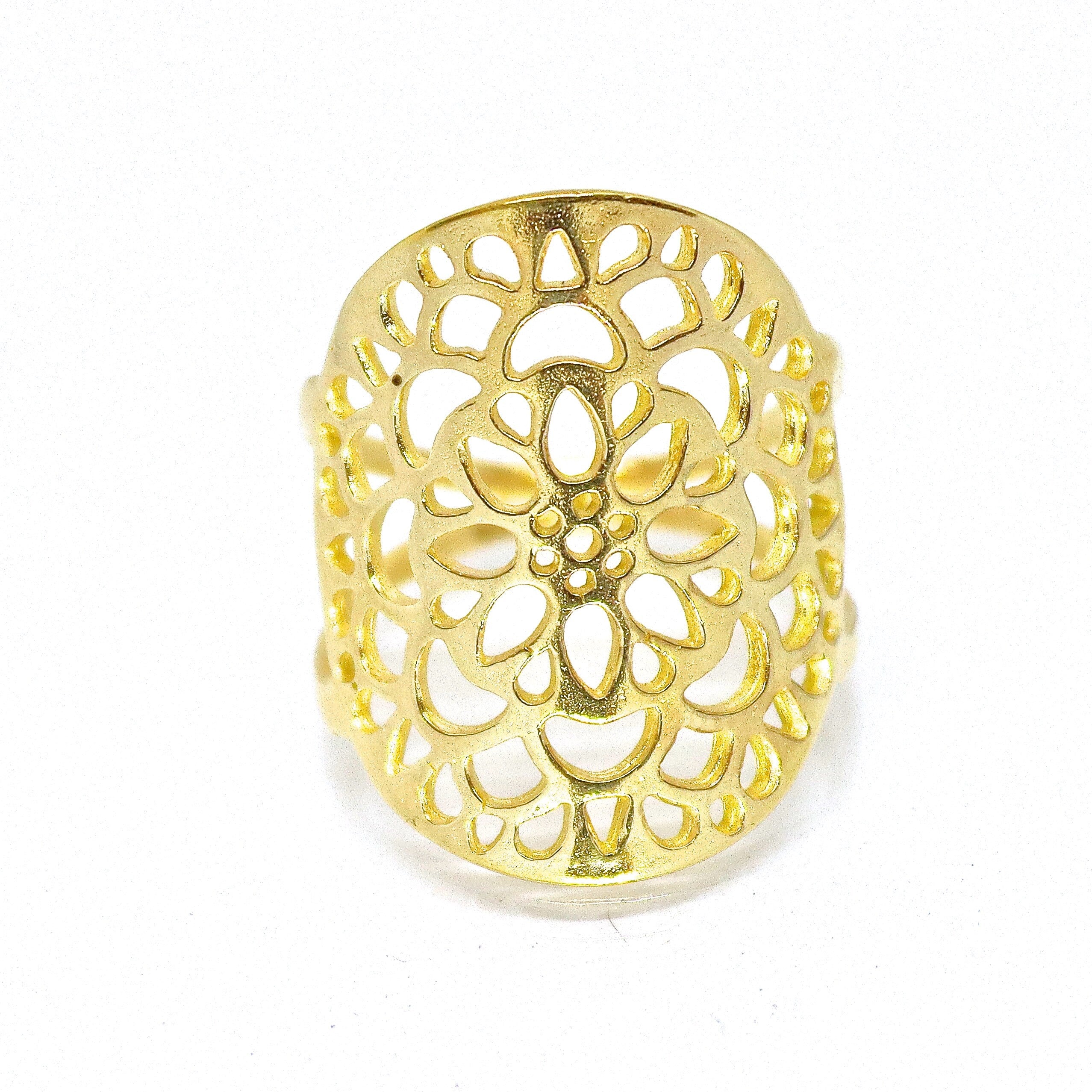 טבעת תחרה פרחונית ארוכה מזהב 14 קראט