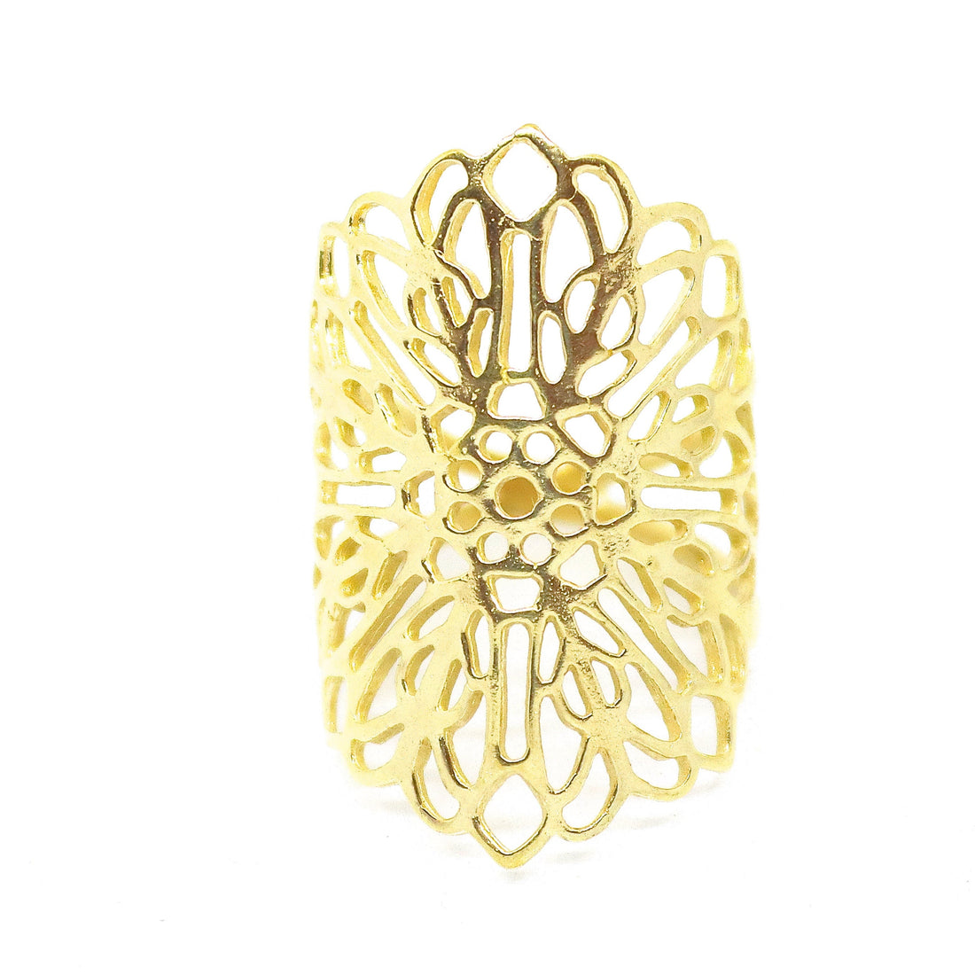 טבעת זהב ארוכה משובצת פיליגרן פרחים