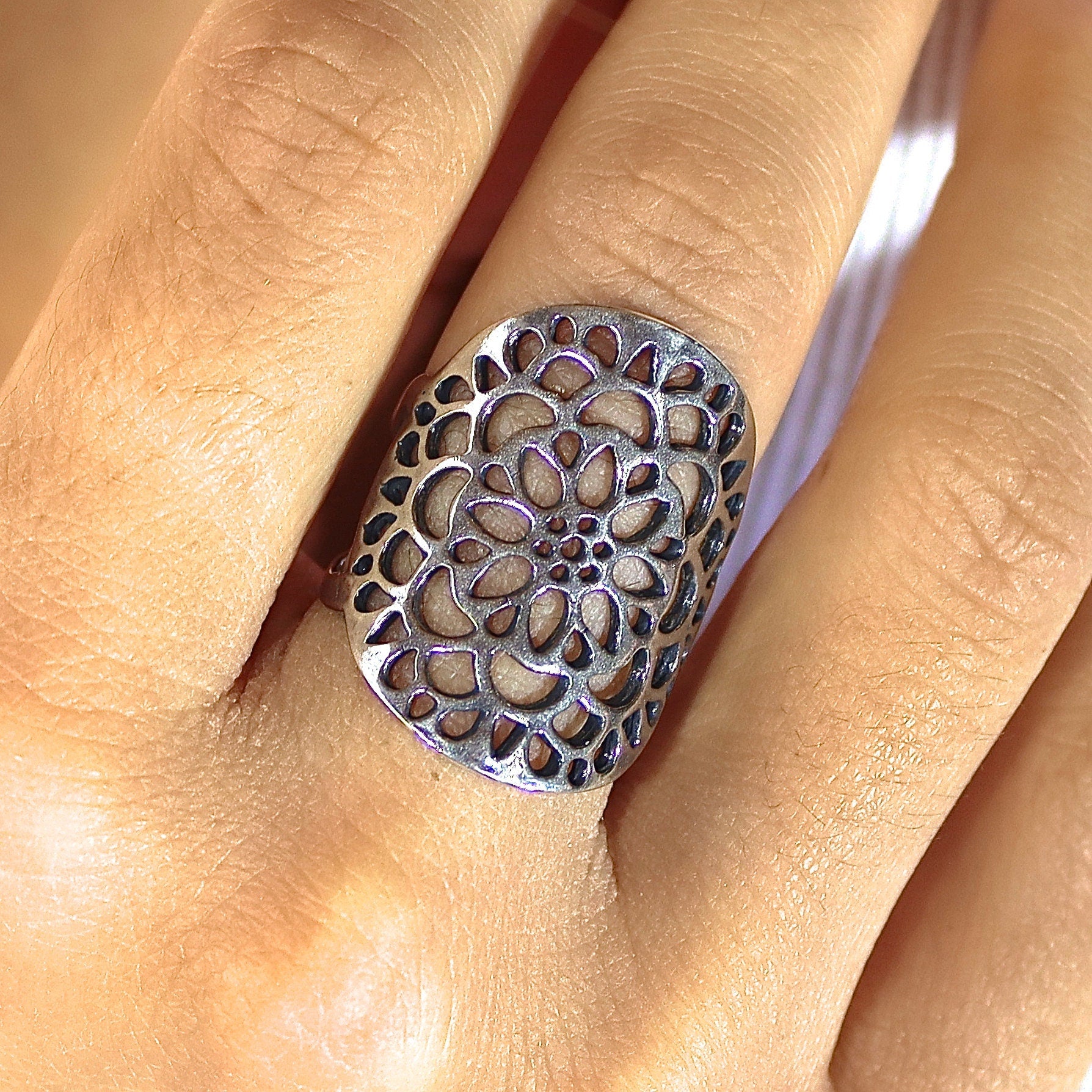 טבעת תחרה ארוכה 925 סטרלינג בולטת