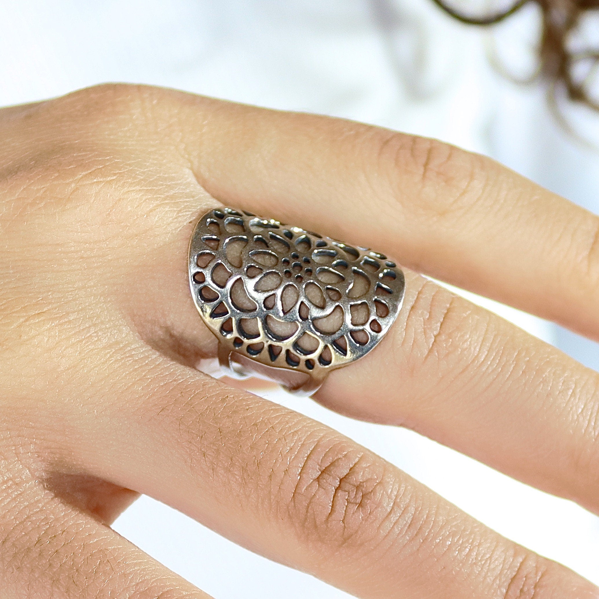 טבעת תחרה ארוכה 925 סטרלינג בולטת