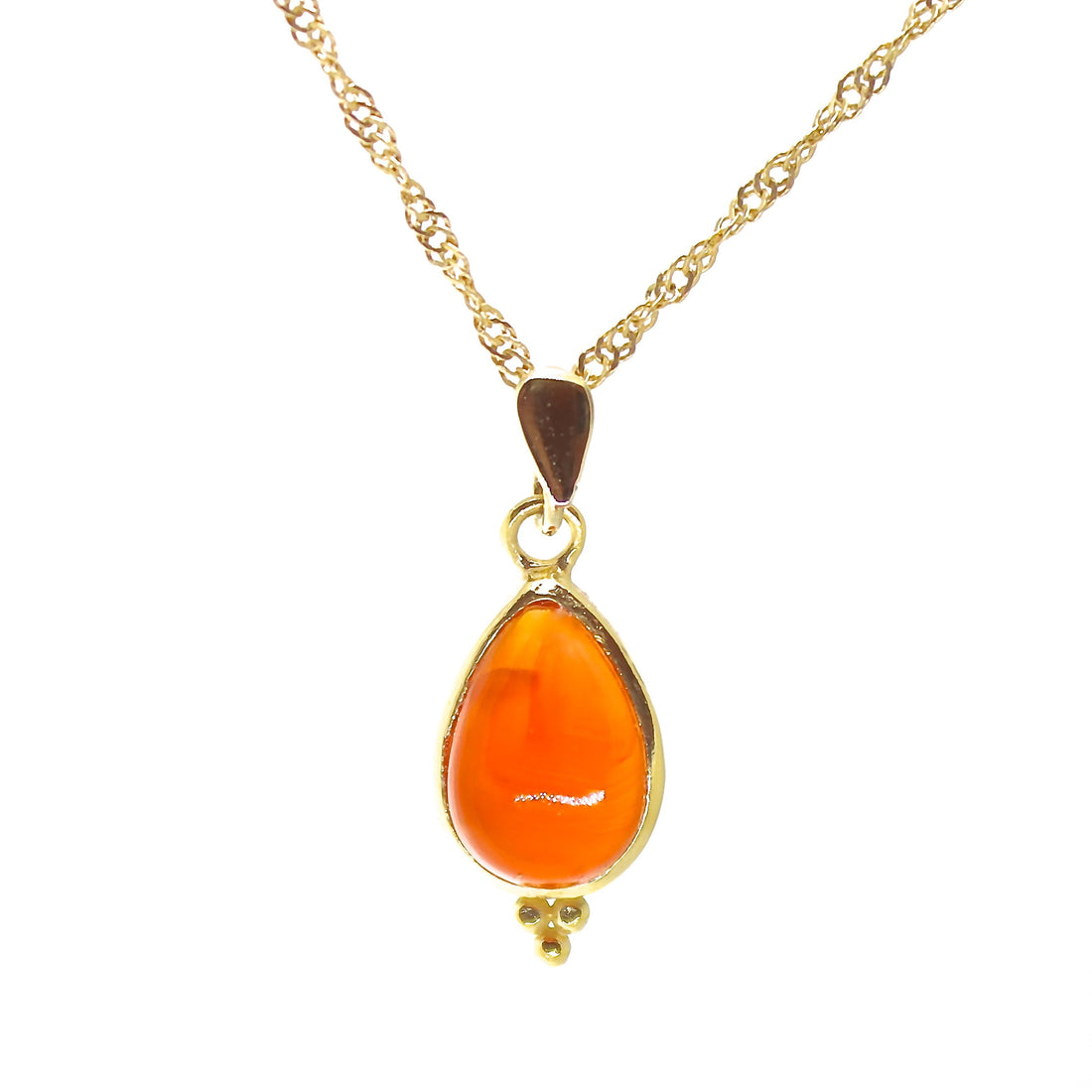 שרשרת קרנליאן מזהב 14 קראט, תליון אבן זהב כתומה עם דמעה