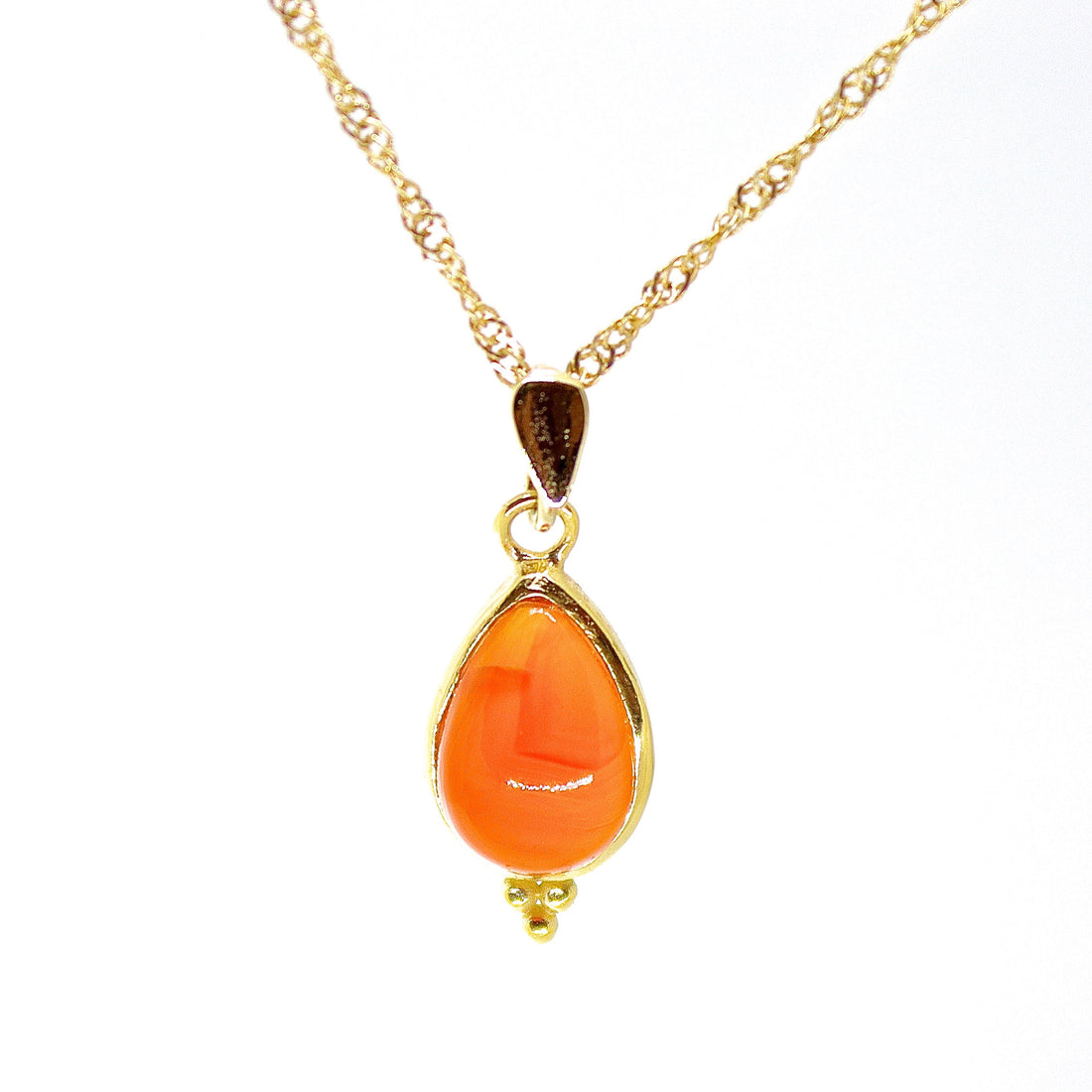 שרשרת קרנליאן מזהב 14 קראט, תליון אבן זהב כתומה עם דמעה
