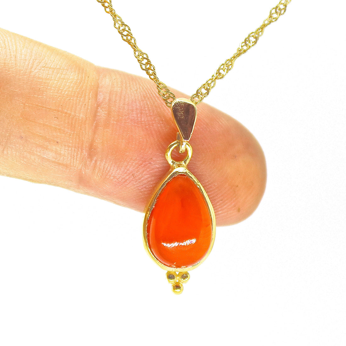 שרשרת קרנליאן מזהב 14 קראט, תליון אבן זהב כתומה עם דמעה