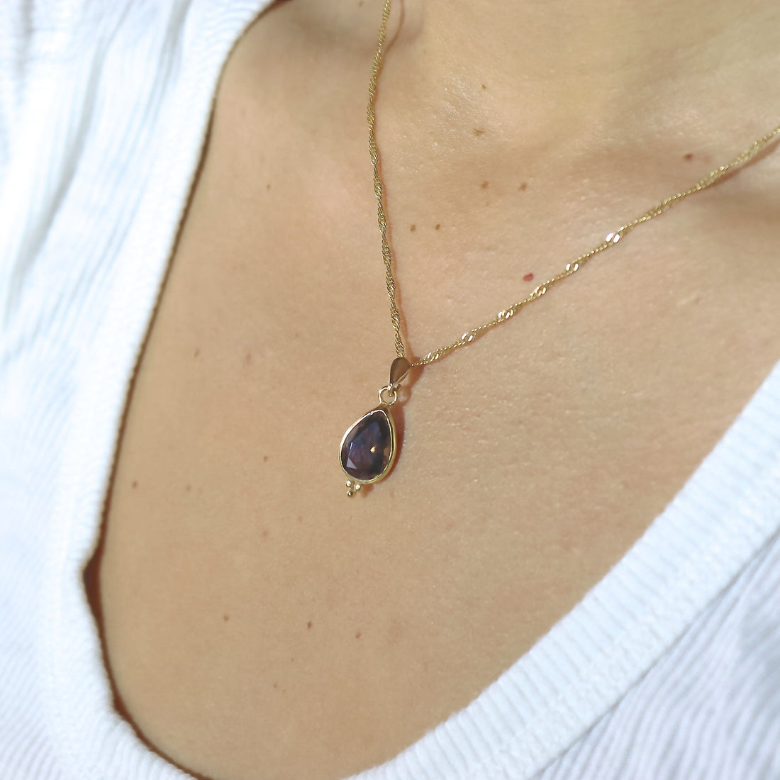 תליון שרשרת טיפת דמעה מזהב 14 קראט בצבע קוורץ מעושן לנשים, תכשיטי אבני חן מתנה