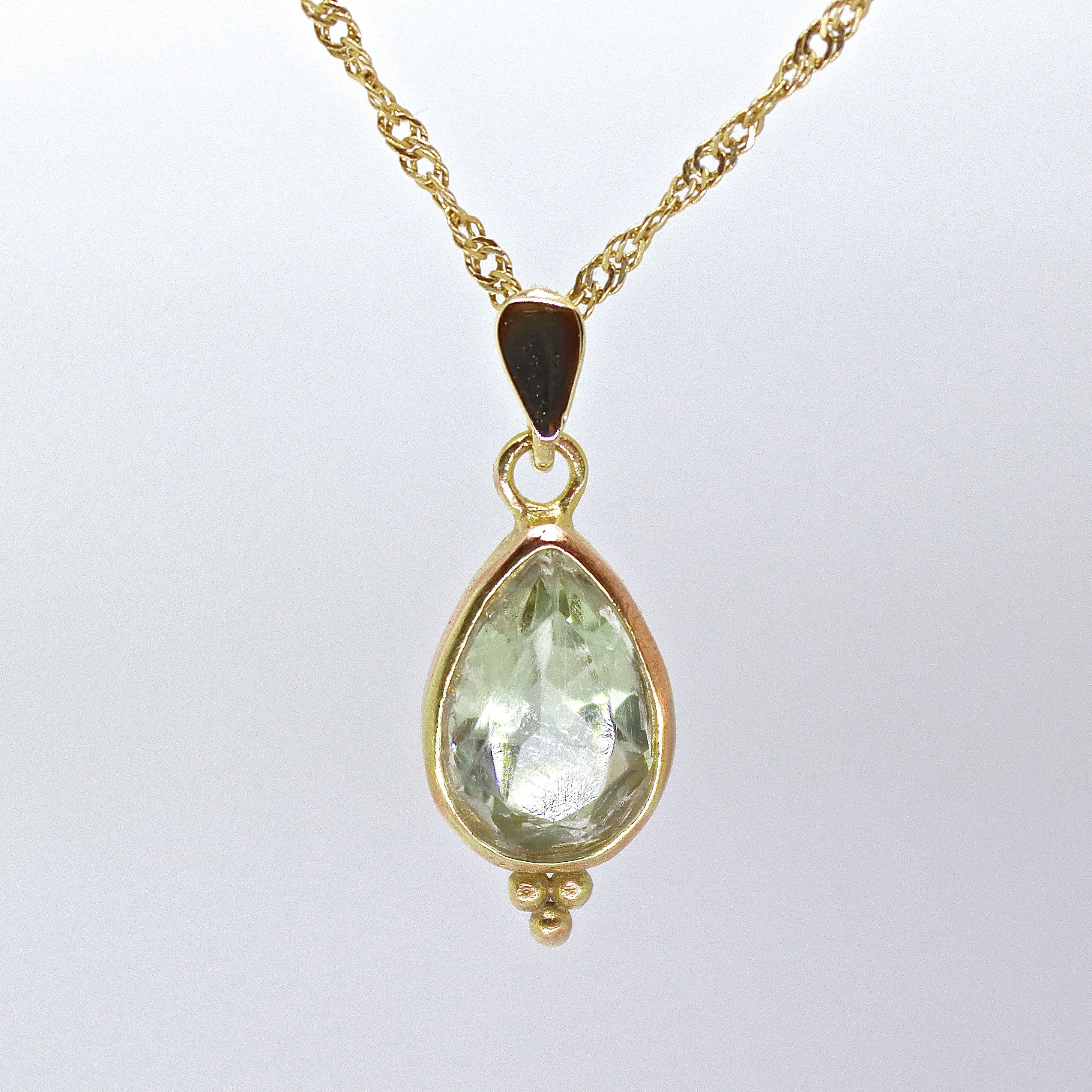תליון שרשרת אמטיסט ירוקה מזהב 14 קראט