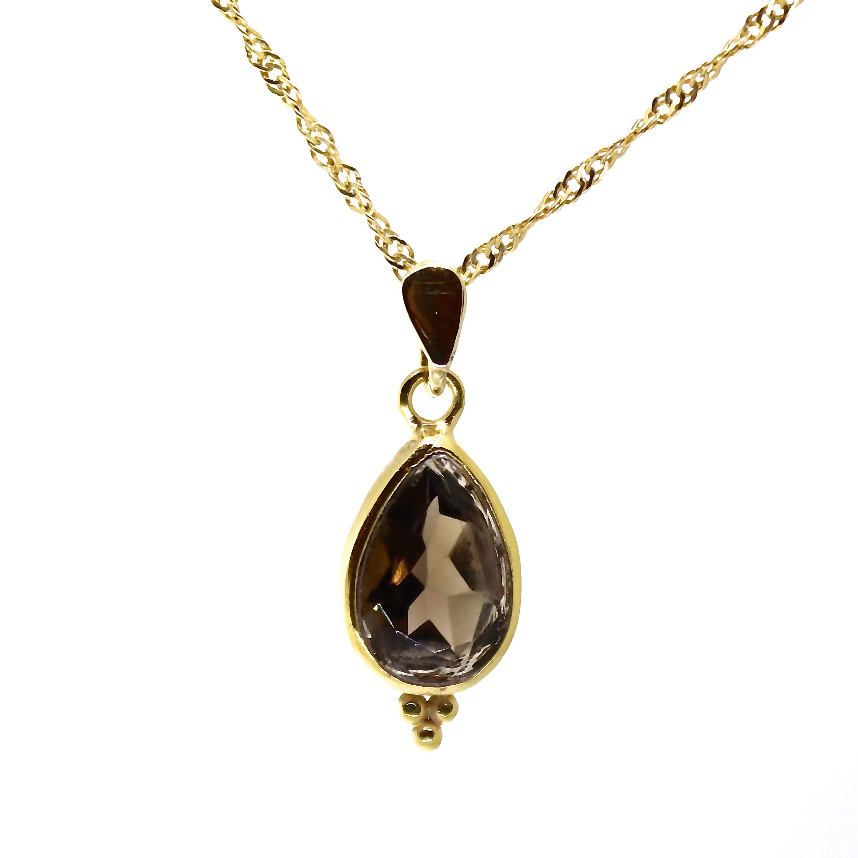 תליון שרשרת טיפת דמעה מזהב 14 קראט בצבע קוורץ מעושן לנשים, תכשיטי אבני חן מתנה