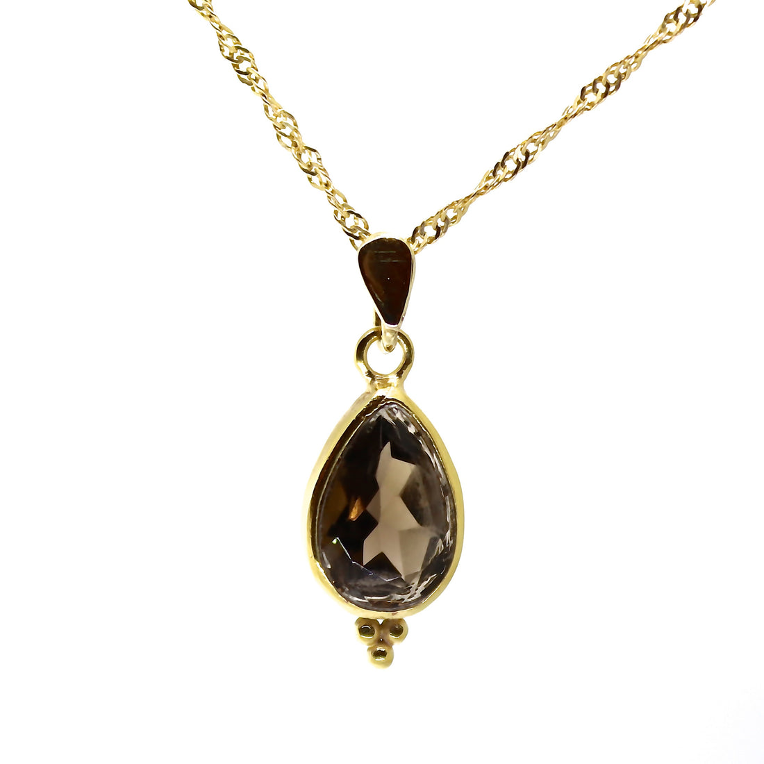 תליון שרשרת טיפת דמעה מזהב 14 קראט בצבע קוורץ מעושן לנשים, תכשיטי אבני חן מתנה