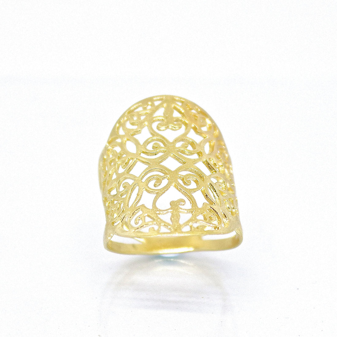 טבעת תחרה פיליגרן ארוכה מזהב 14 קראט