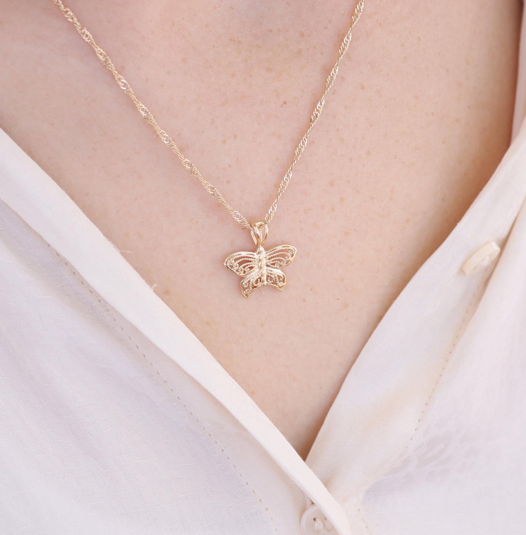 שרשרת תליון פרפר פיליגרן מזהב 14 קראט