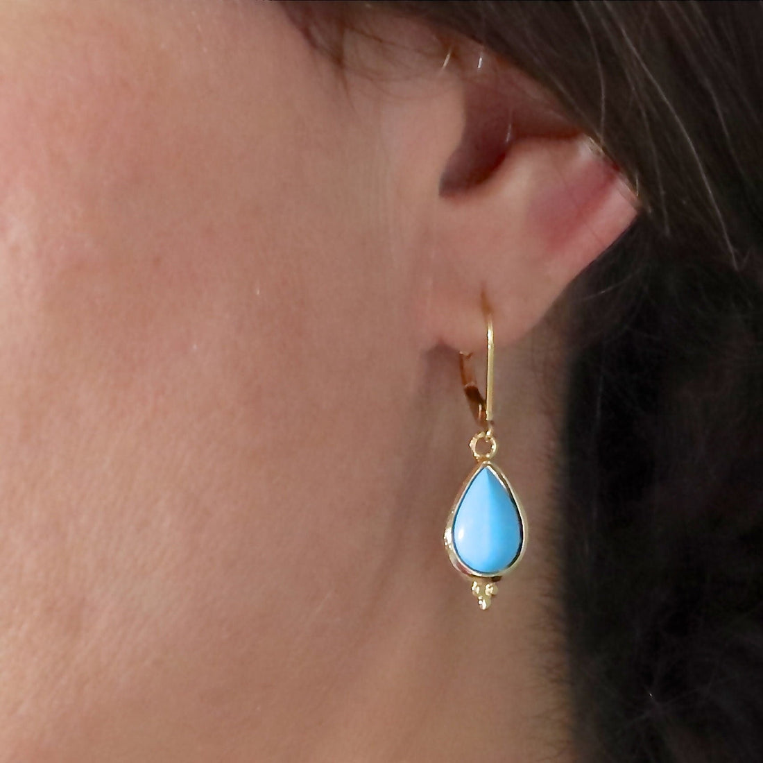 עגילי זהב 14 קראט בצבע טורקיז דמעה