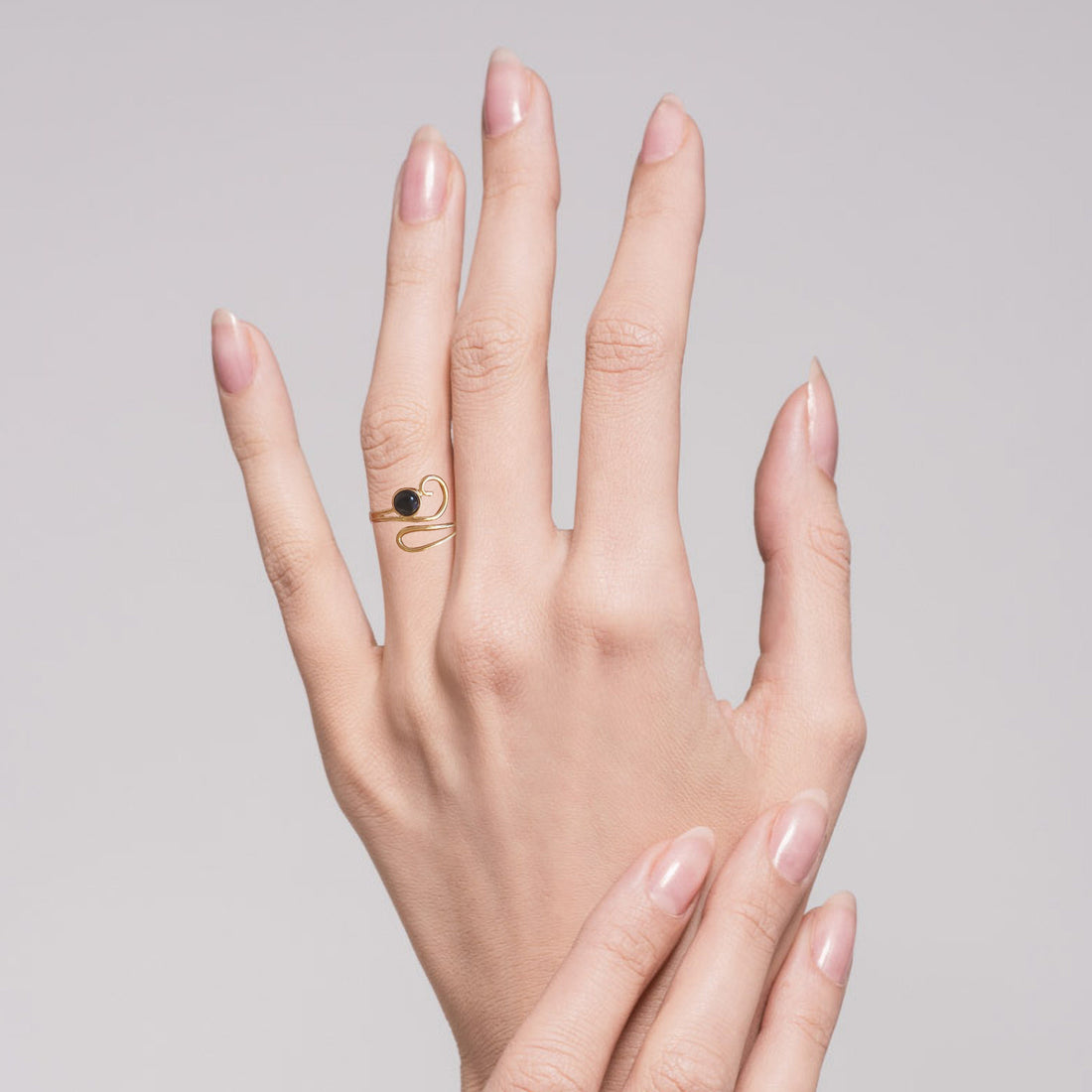 טבעת זהב אוניקס לנשים - תכשיטי זהב שחור פתוחים מתכווננים
