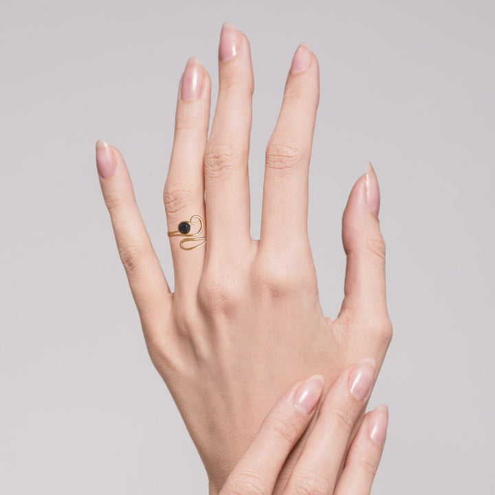 טבעת זהב אוניקס לנשים - תכשיטי זהב שחור פתוחים מתכווננים