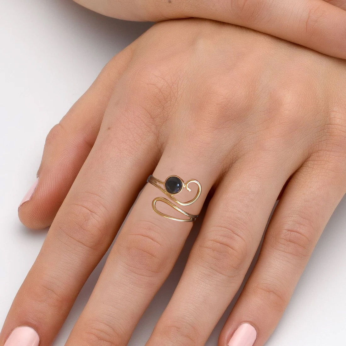 טבעת זהב אוניקס לנשים - תכשיטי זהב שחור פתוחים מתכווננים