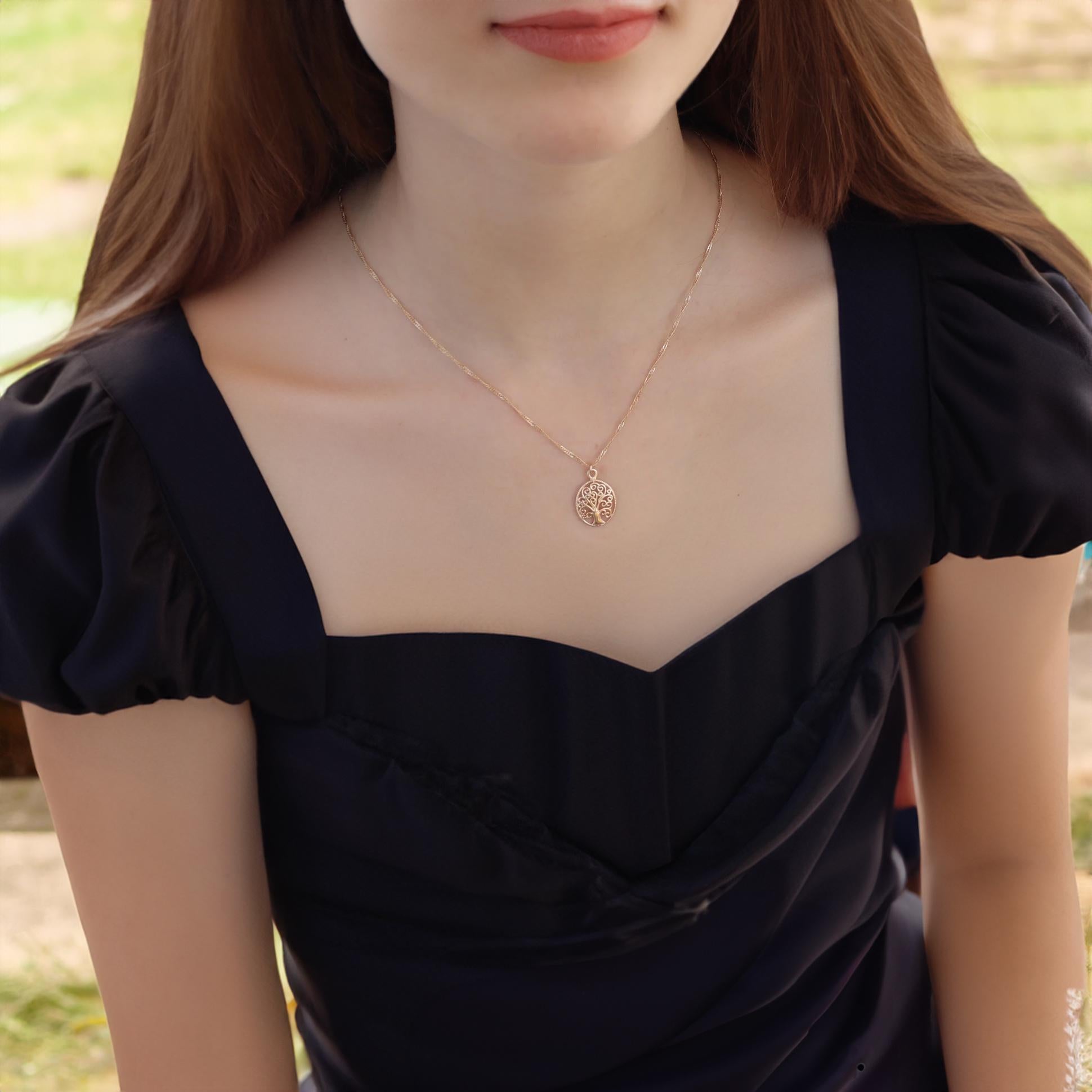 תליון שרשרת עץ החיים מזהב מלא 14 קראט