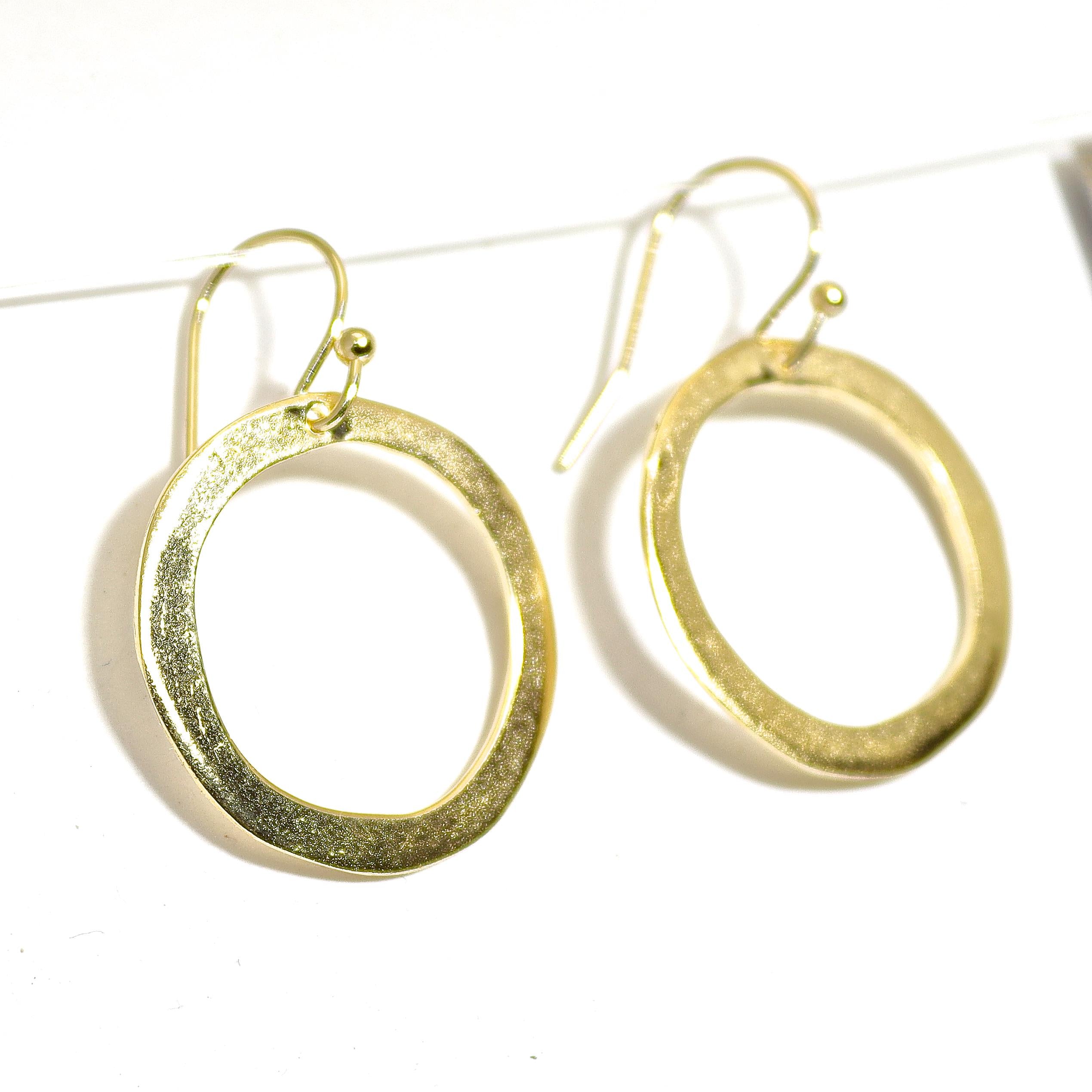 עגילי חישוק זהב 14K מוצק, עיגול פתוח עגילי פוסט