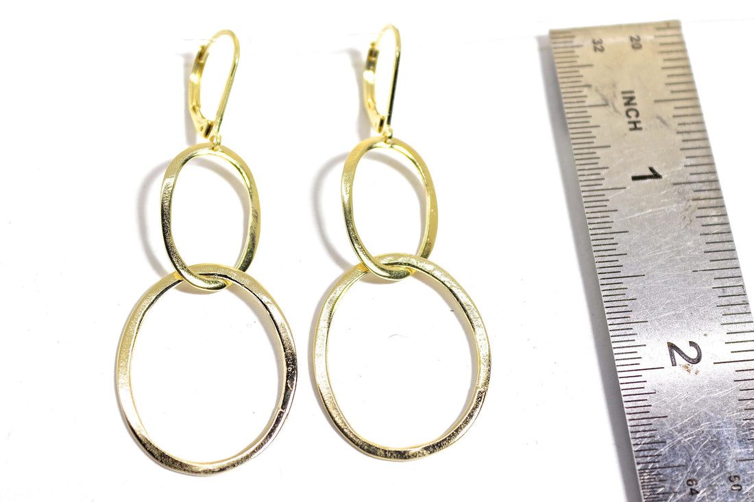 עגילי זהב 14 קראט עם קישורים - עגילי טיפה אלגנטיים לנשים