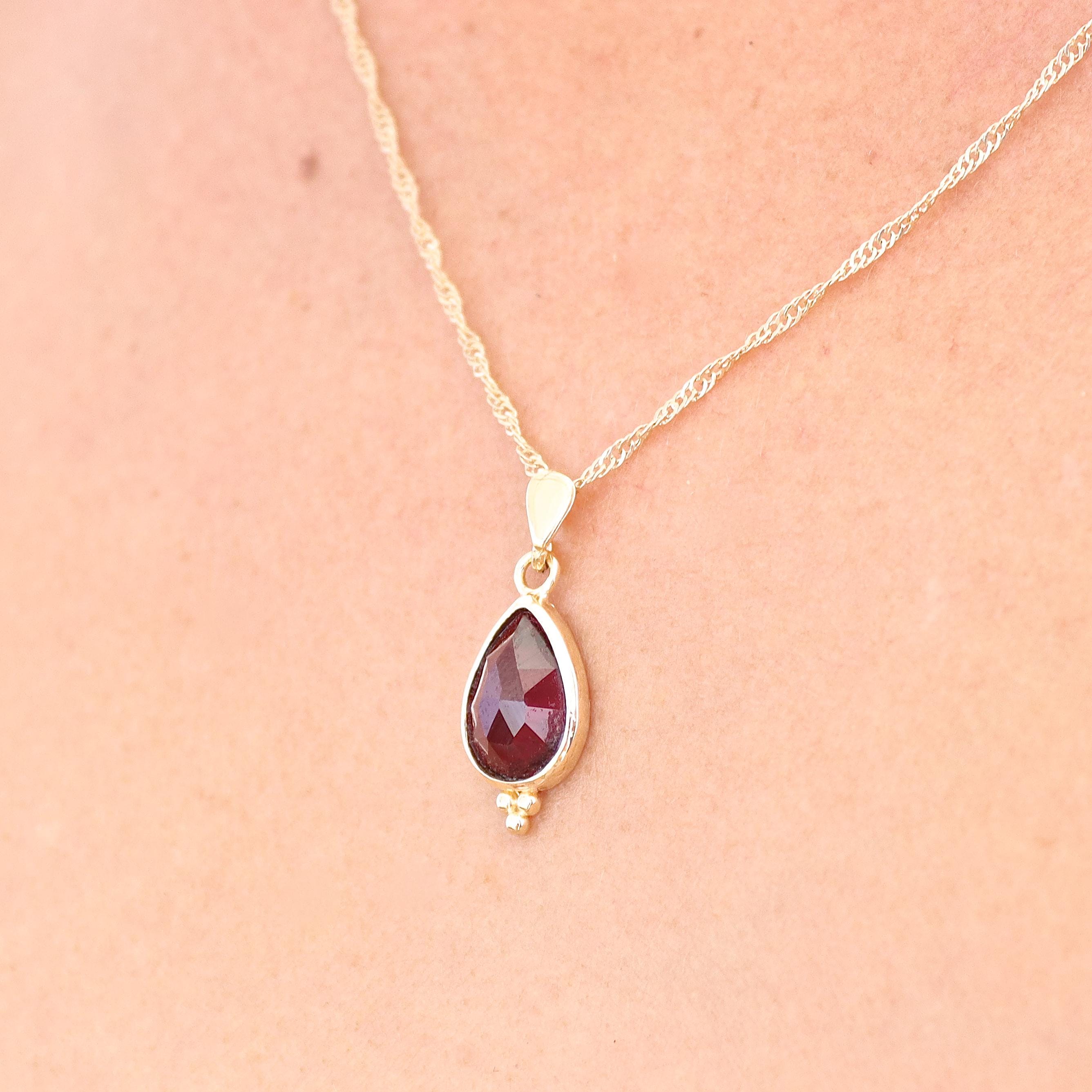 סט שרשרת ועגילים משובצים זהב גרנט לנשים, תכשיטי אבני חן מתנה