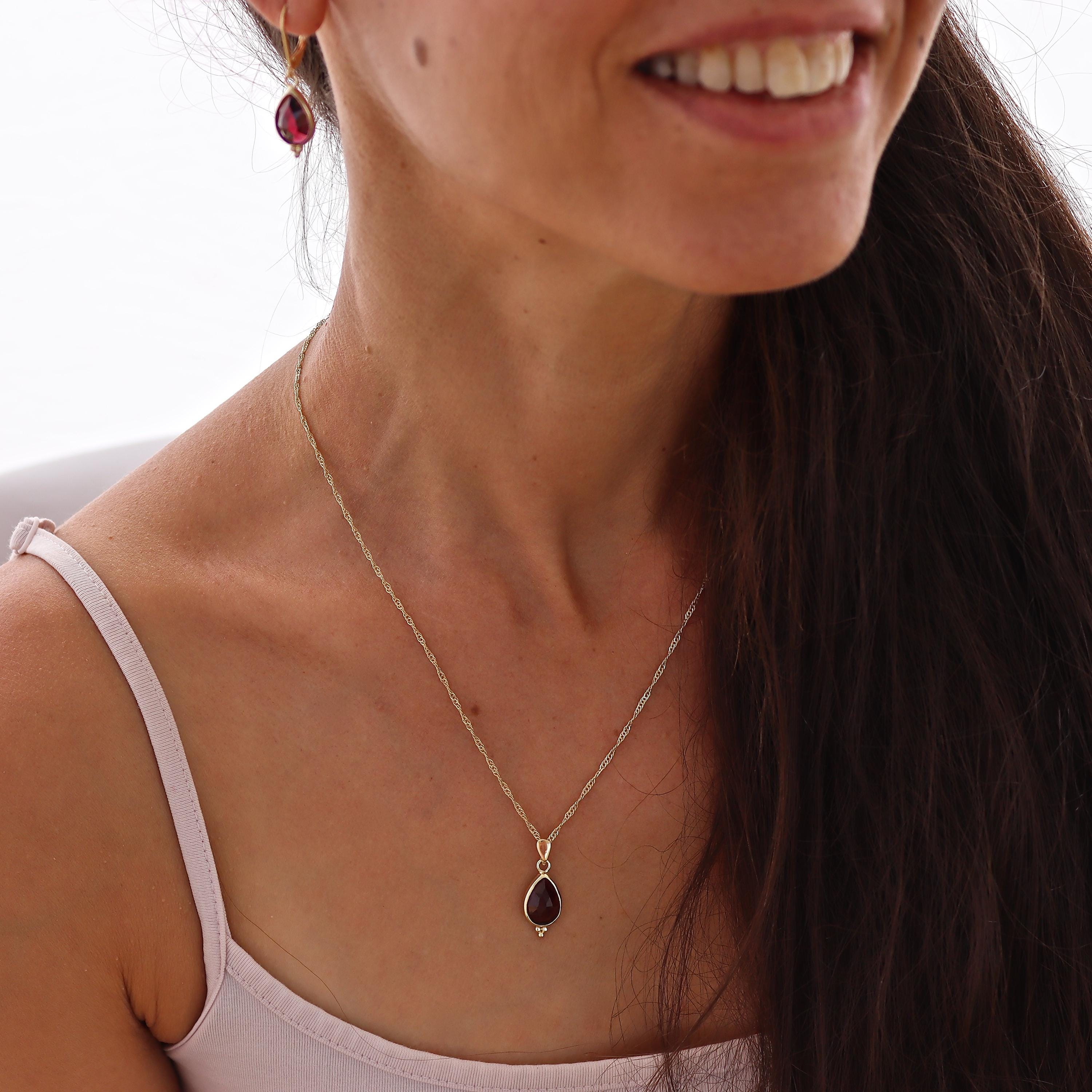 סט שרשרת ועגילים משובצים זהב גרנט לנשים, תכשיטי אבני חן מתנה