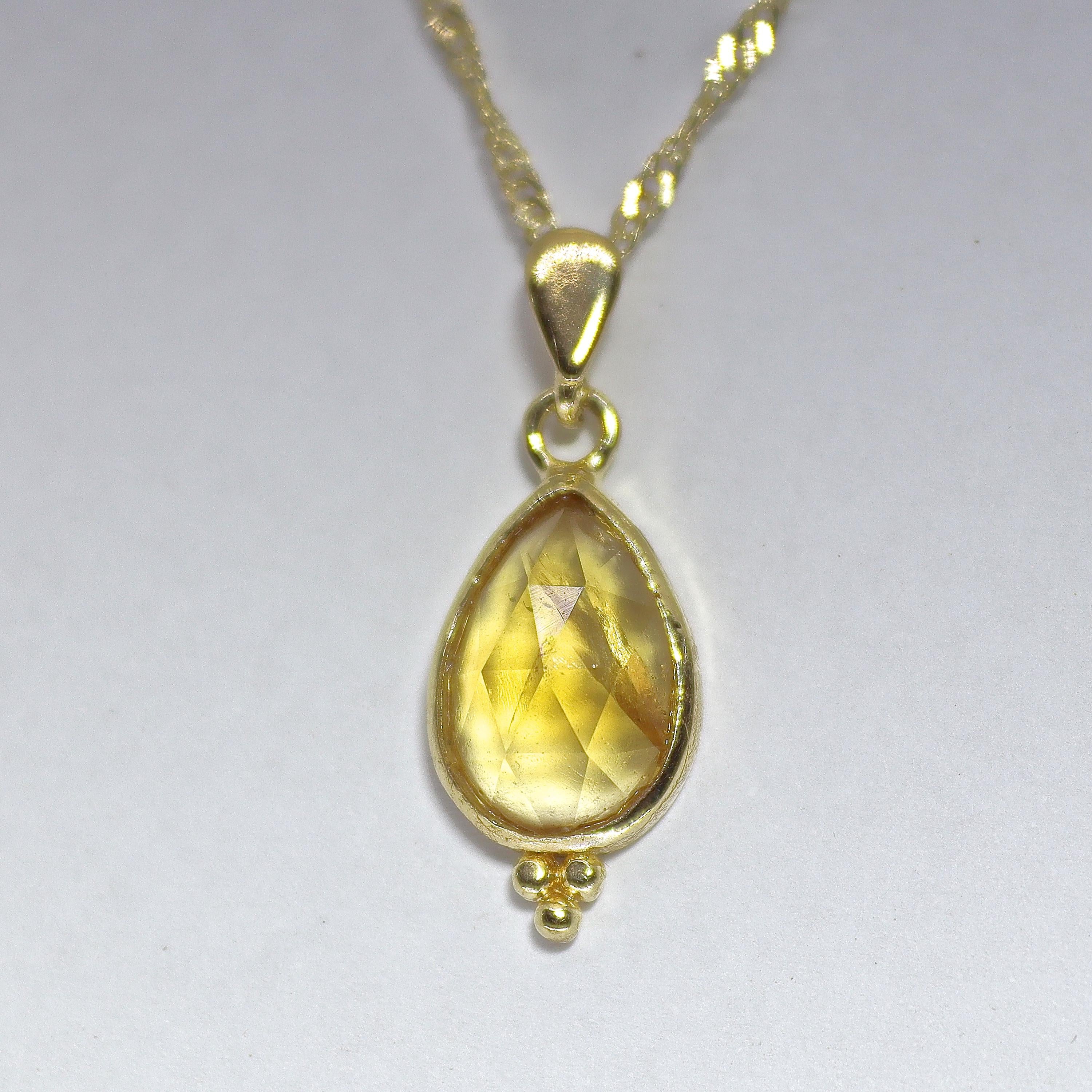 תליון שרשרת טיפה מזהב 14 קראט משובץ סיטרין לנשים, תכשיטי אבני חן מתנה