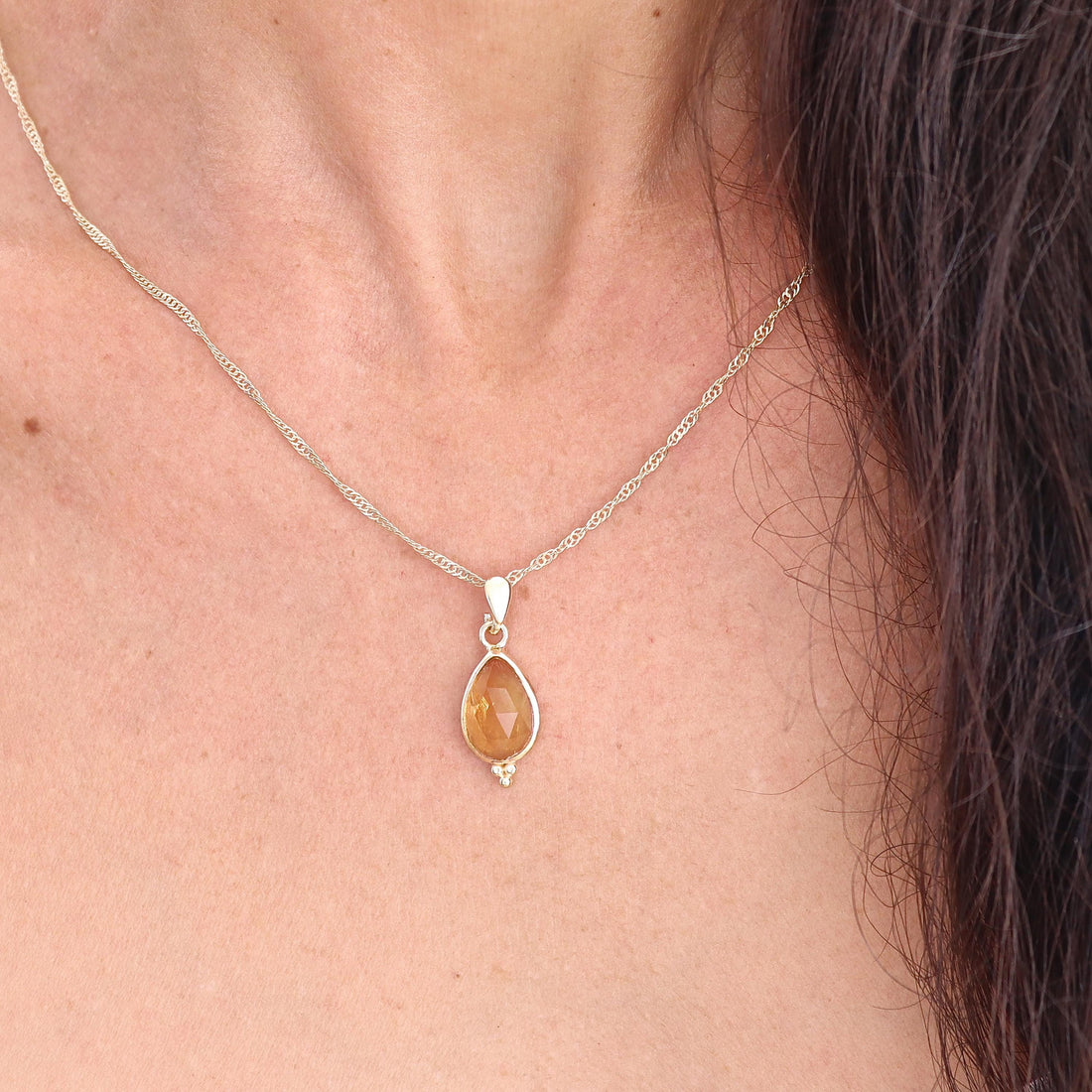 תליון שרשרת טיפה מזהב 14 קראט משובץ סיטרין לנשים, תכשיטי אבני חן מתנה