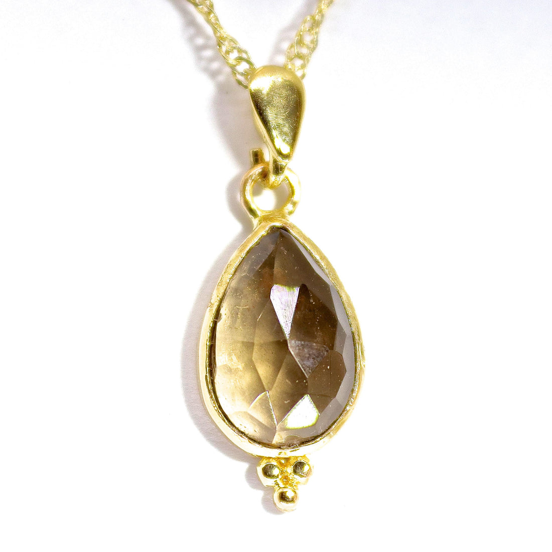 תליון שרשרת טיפת דמעה מזהב 14 קראט בצבע קוורץ מעושן לנשים, תכשיטי אבני חן מתנה