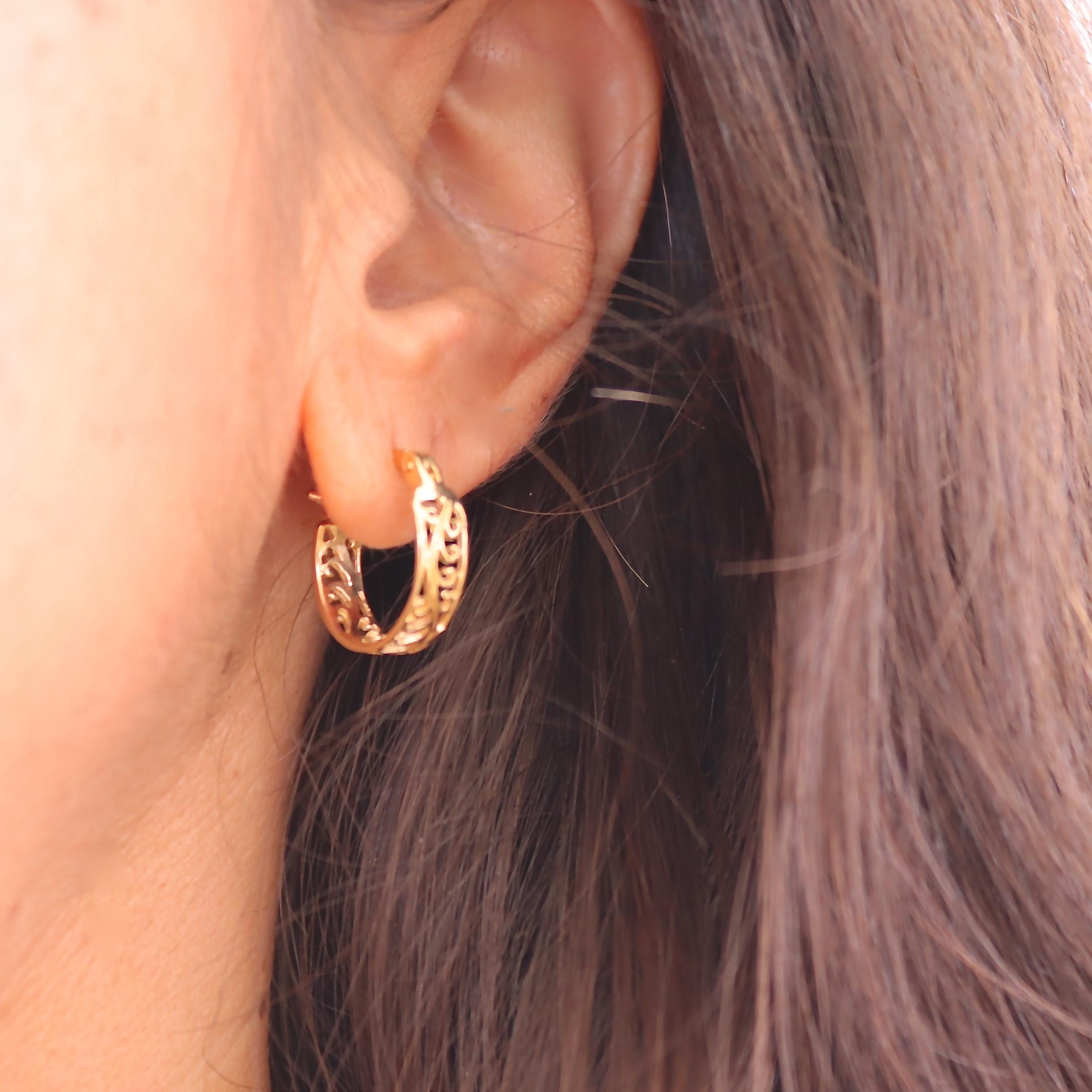 עגילי חישוק זהב פיליגרן: האגיס בוהו בעבודת יד