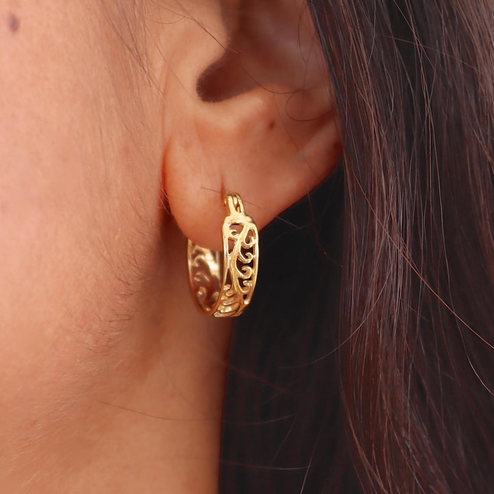 עגילי חישוק זהב פיליגרן: האגיס בוהו בעבודת יד