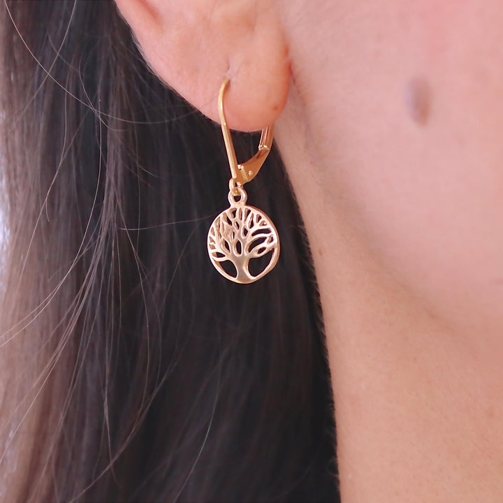 עגילי עץ החיים זהב תלויים, עגילי עץ זהב 14 קראט מלא