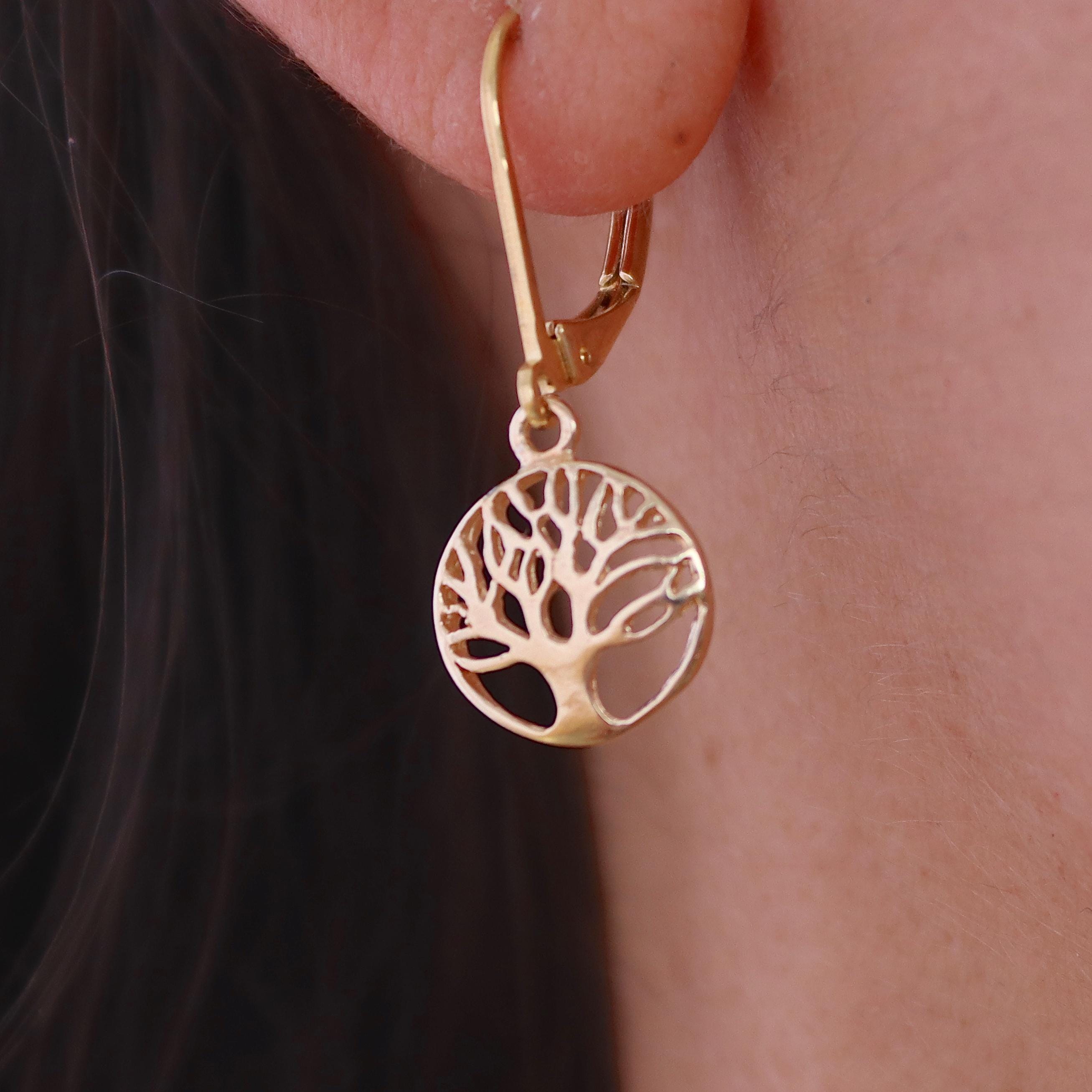 עגילי עץ החיים זהב תלויים, עגילי עץ זהב 14 קראט מלא