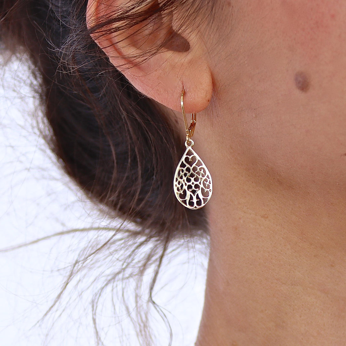 עגילי זהב 14 קראט מלאים, עגילי זהב פיליגרן טיפה