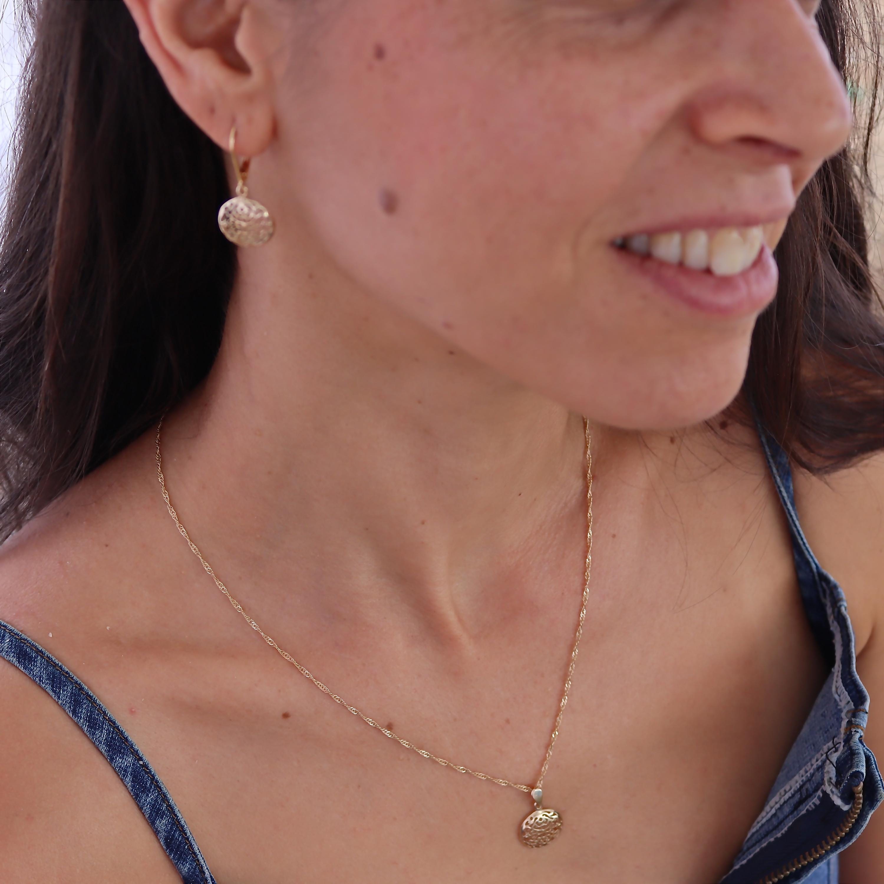 שרשרת פיליגרן, תליון שרשרת עגולה מזהב מלא 14 קראט