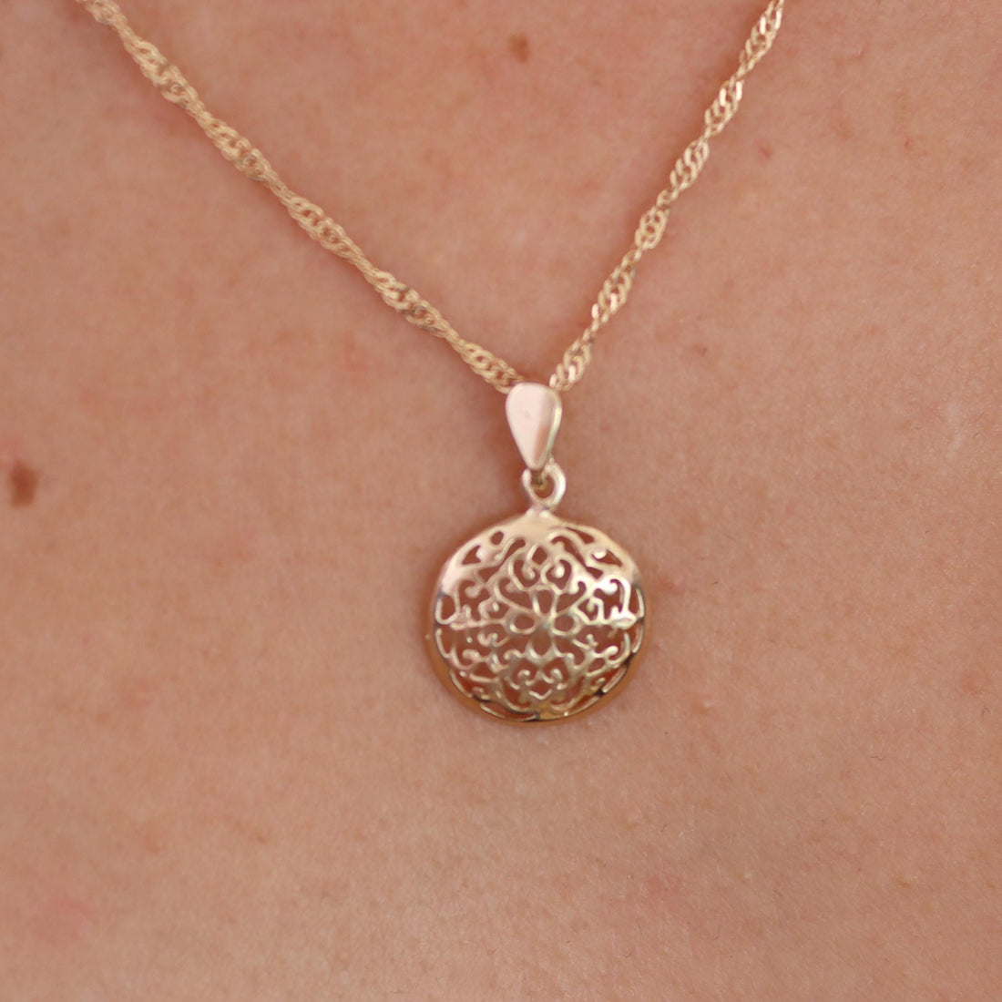 שרשרת פיליגרן, תליון שרשרת עגולה מזהב מלא 14 קראט