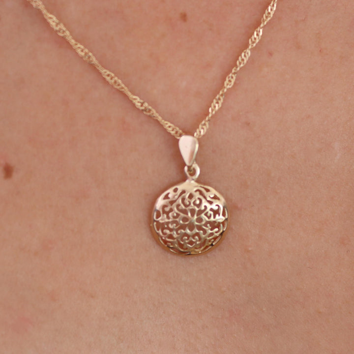 שרשרת פיליגרן, תליון שרשרת עגולה מזהב מלא 14 קראט