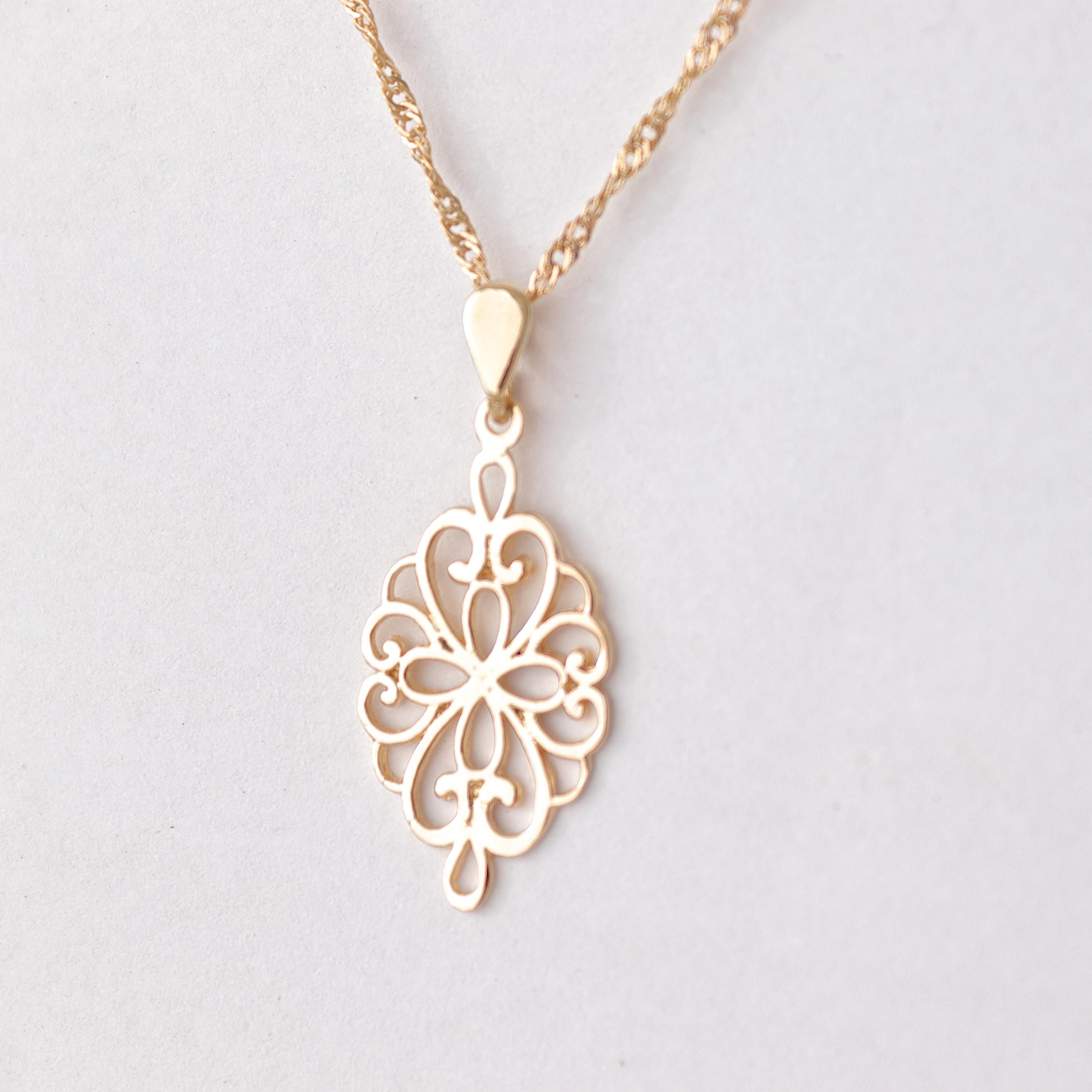 שרשרת תליון זהב 14 קראט בסגנון ויקטוריאני עשויה פיליגרן