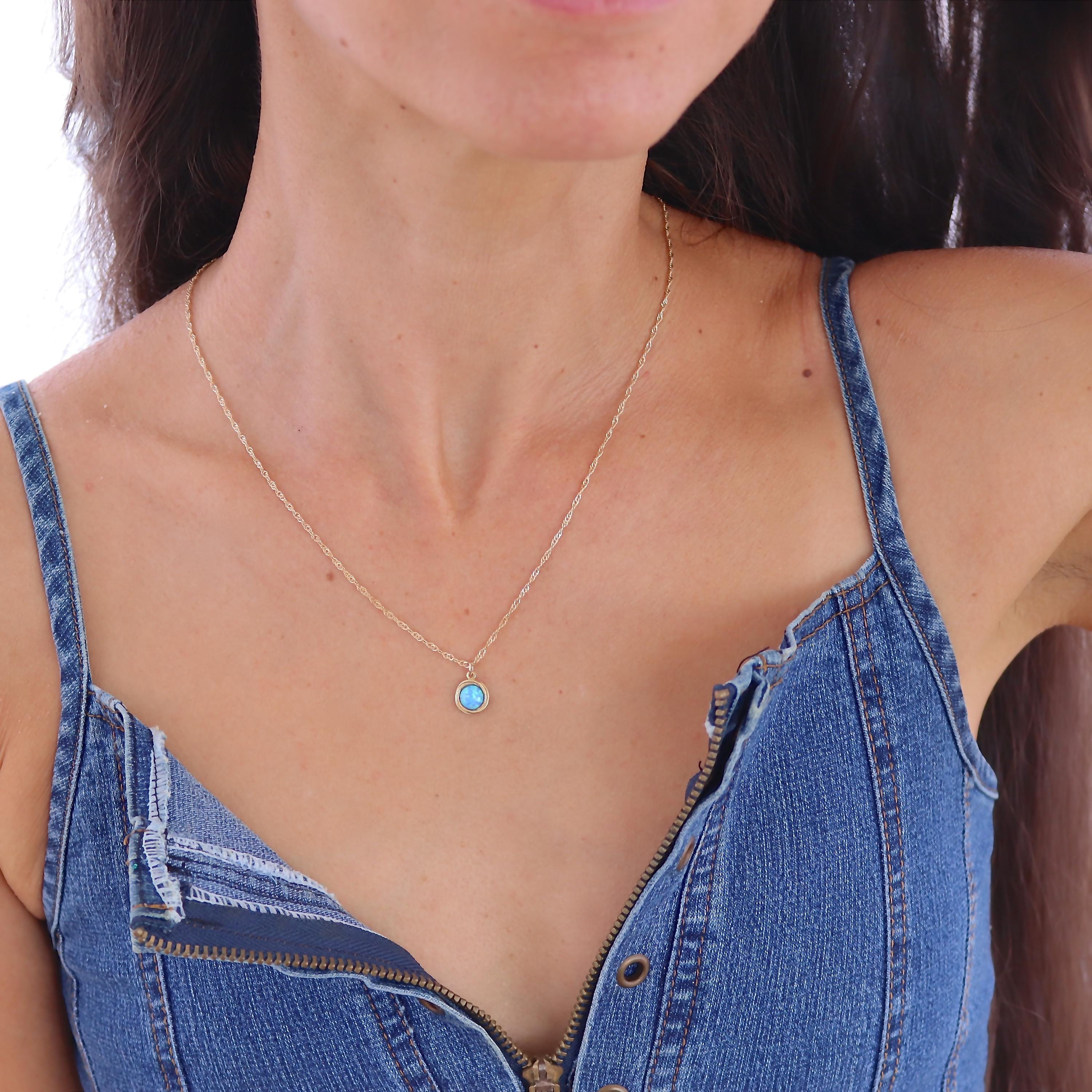 שרשרת אופל כחול מזהב מלא 14 קראט, תליון שרשרת אופל מזהב 14 קראט