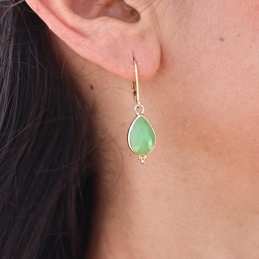 תליון שרשרת ירקן ירוק, תליון זהב 14 קראט משובץ דמעה