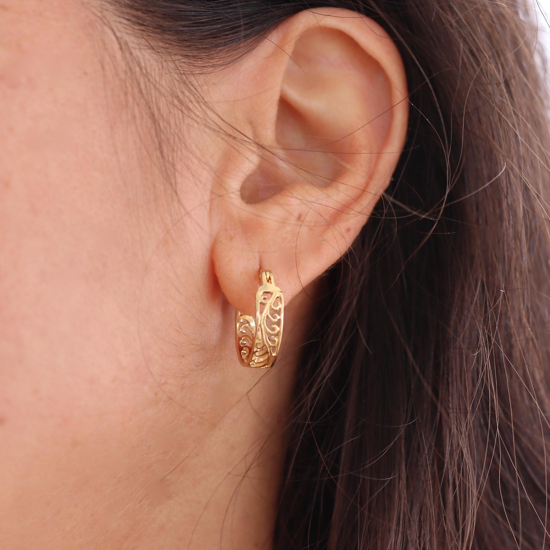 עגילי חישוק זהב פיליגרן לנשים, עגילי זהב מלא 14 קראט, חישוקי זהב מרשימים