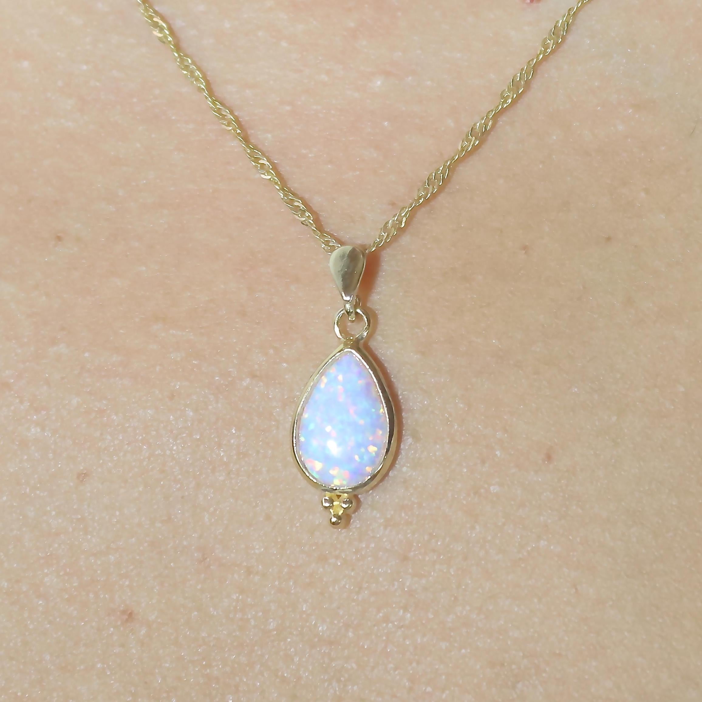 תליון שרשרת אופל זהב 14 קראט בצבע טיפה, שרשרת אופל זהב לבן